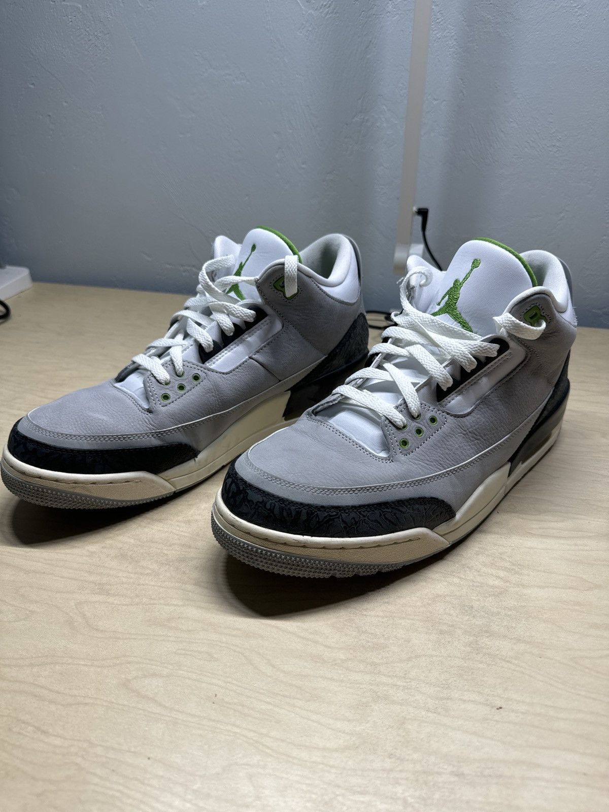 image of Air Jordan 3 Chlorophyll Size 13 Shoes in Grey, Men's