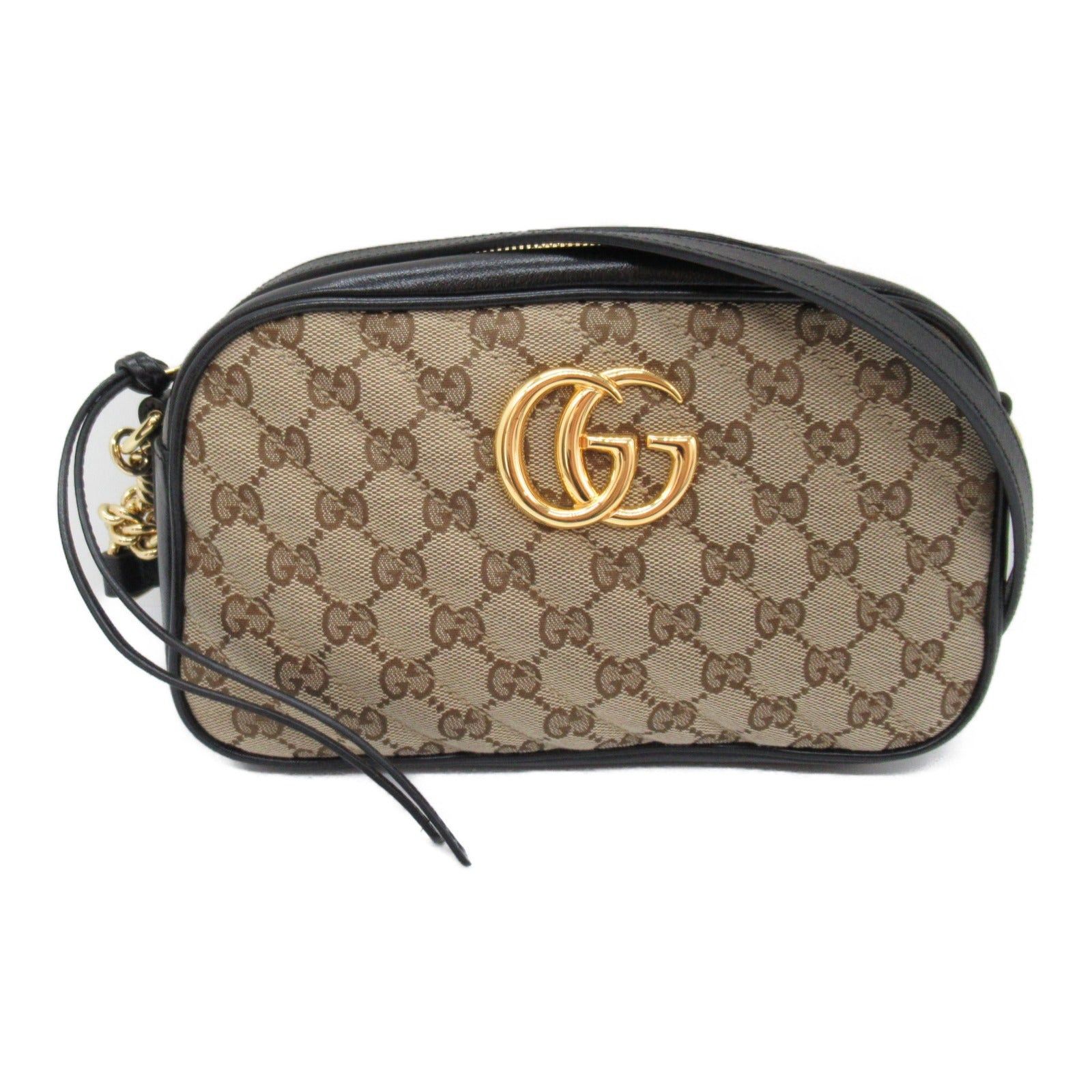 Gucci Gg Marmont Shoulder Bag Canvas Leather Beige Black