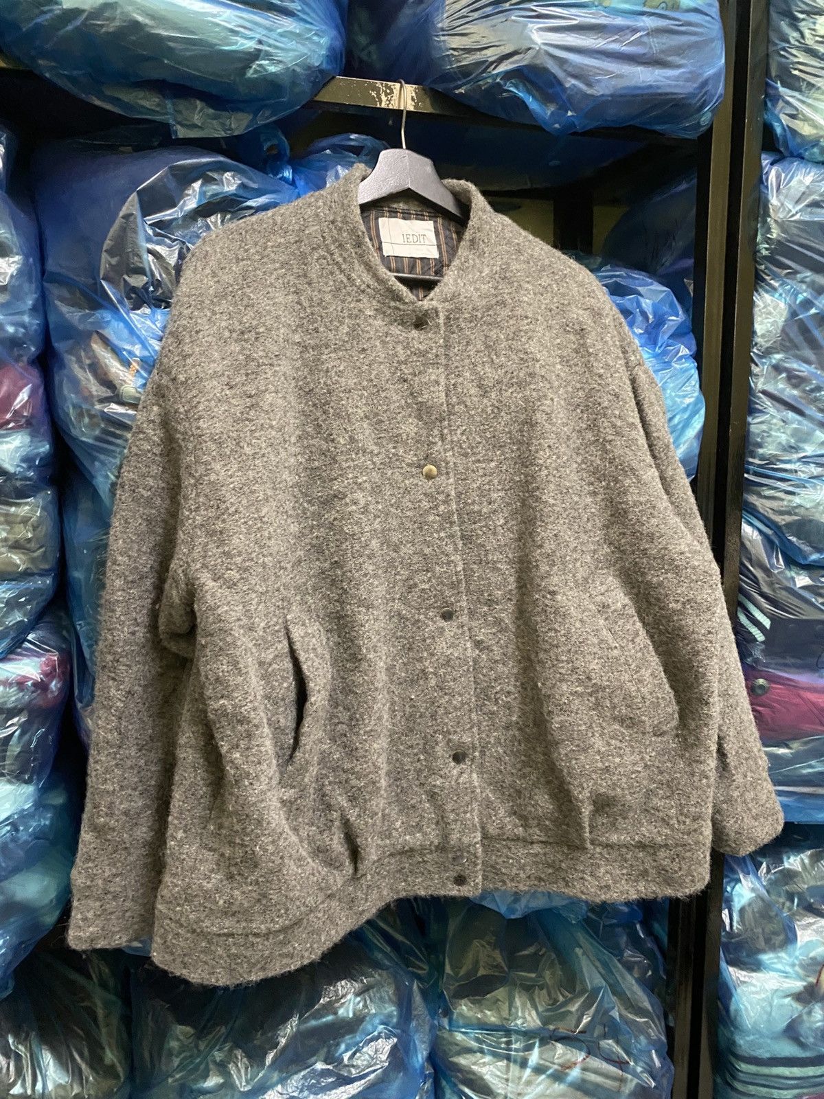 Japanese Brand IEDIT Japan Grey Wool Blend Snap Jacket Oversized Minimalist Size 3XL / US 20-22 - 5 Thumbnail