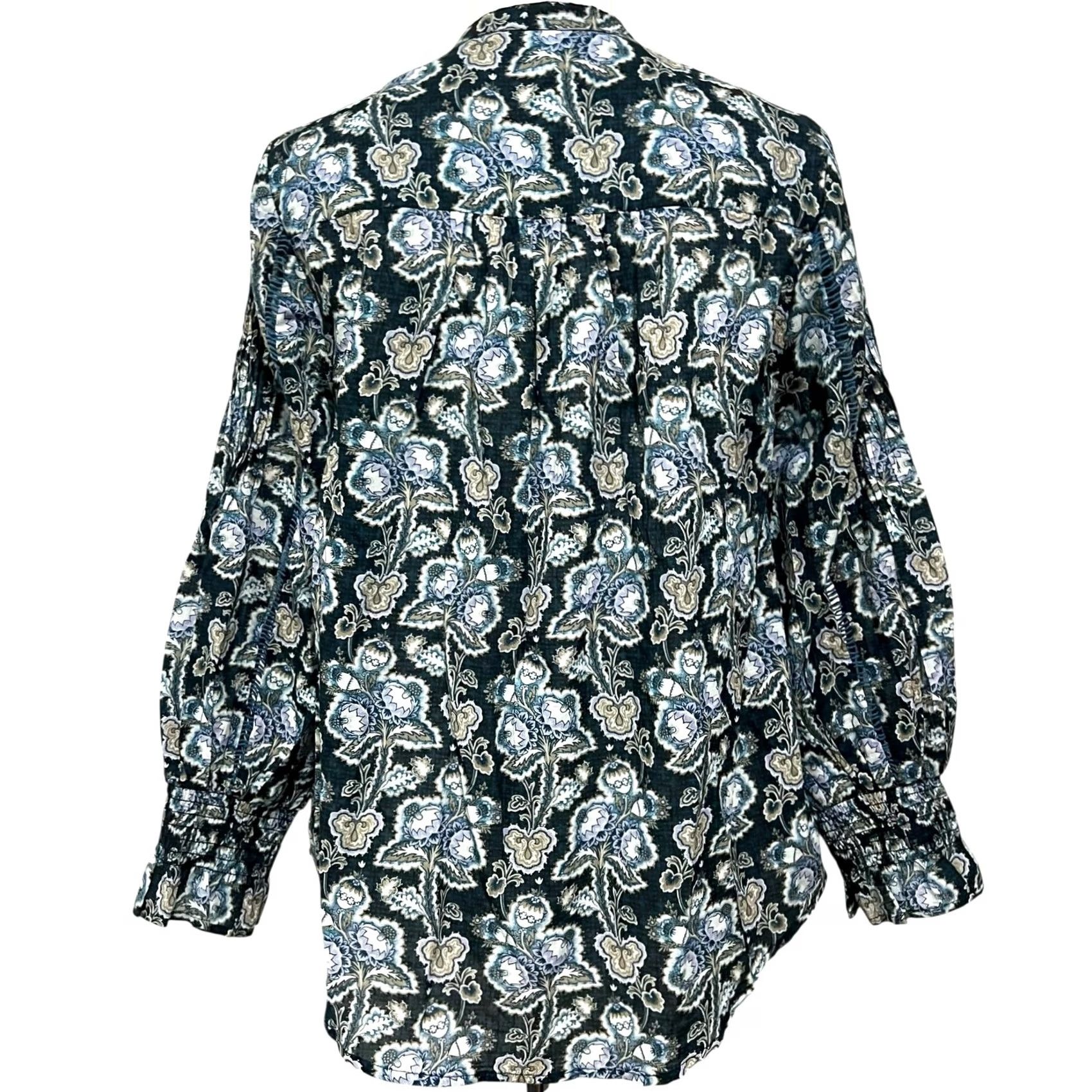 Anthropologie By Anthropologie Henley Peasant Blouse Blue Floral Popover 100% Cotton Womens S Size S / US 4 / IT 40 - 4 Thumbnail