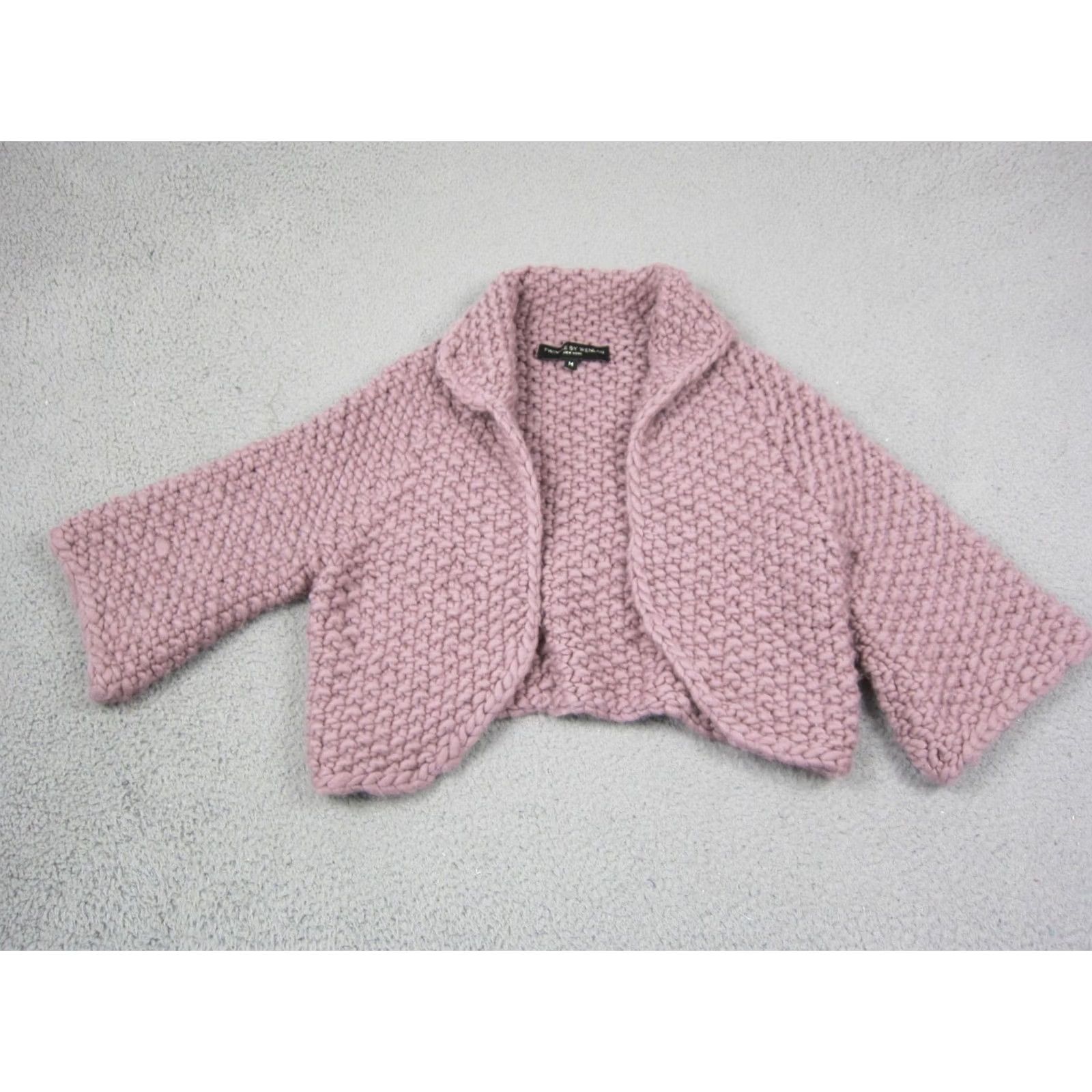 Vintage Twinkle by Wenlan Cardigan Womens Medium Pink Wool Chunky Knit Crop Open Size M / US 6-8 / IT 42-44 - 4 Thumbnail