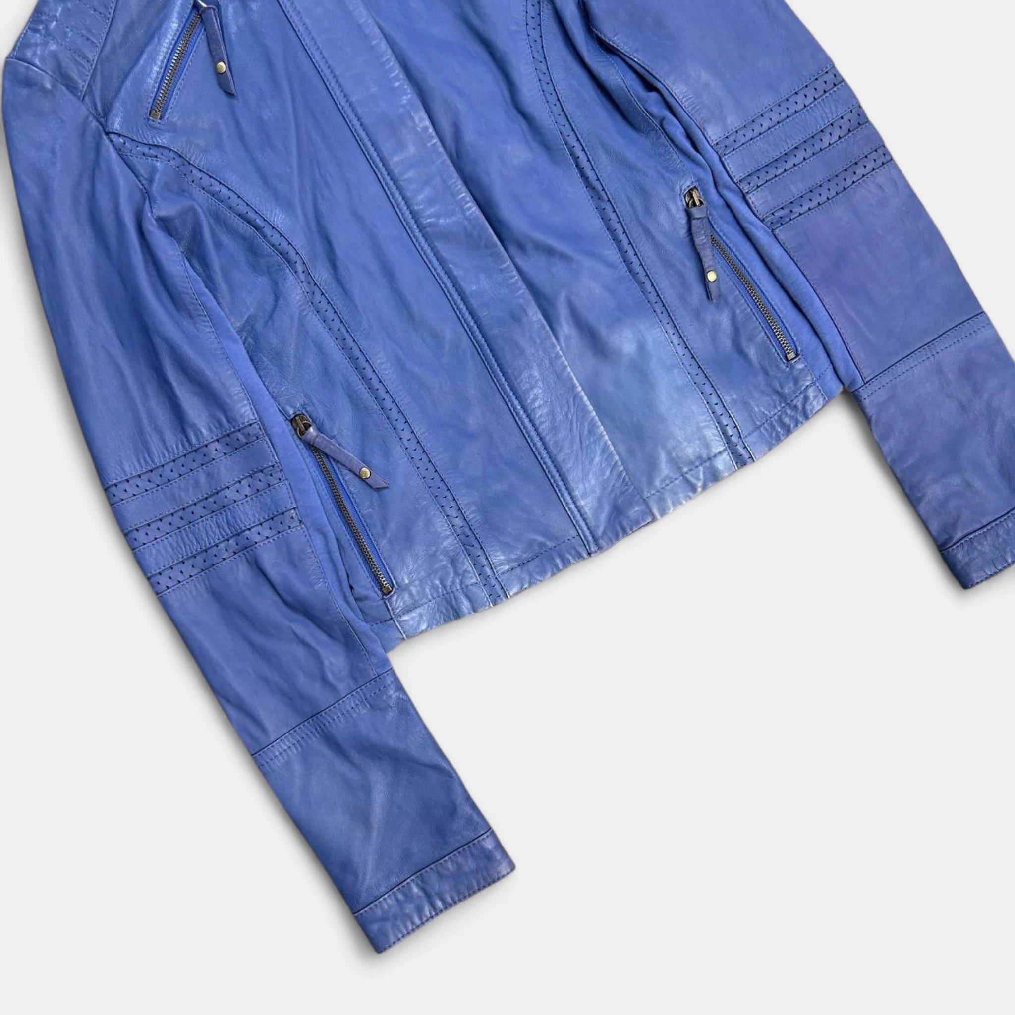 Armani Armani Jeans Leather Blue Biker Jacket Size US XS / EU 42 / 0 - 3 Thumbnail