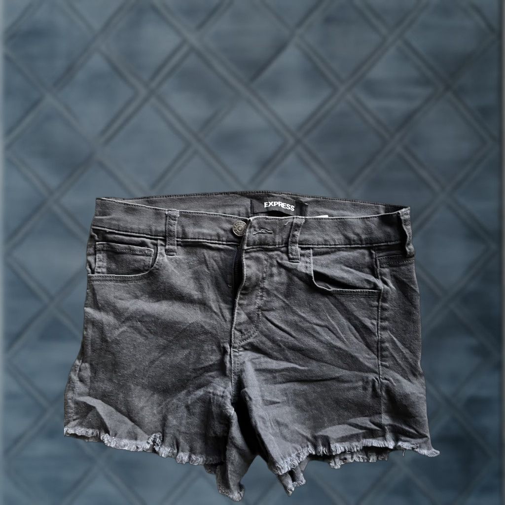 Express EXPRESS Womens Black Denim Cut-Off Shorts Mid Rise Size 8 Distressed Casual Size 30" / US 8 / IT 44 - 1 Thumbnail