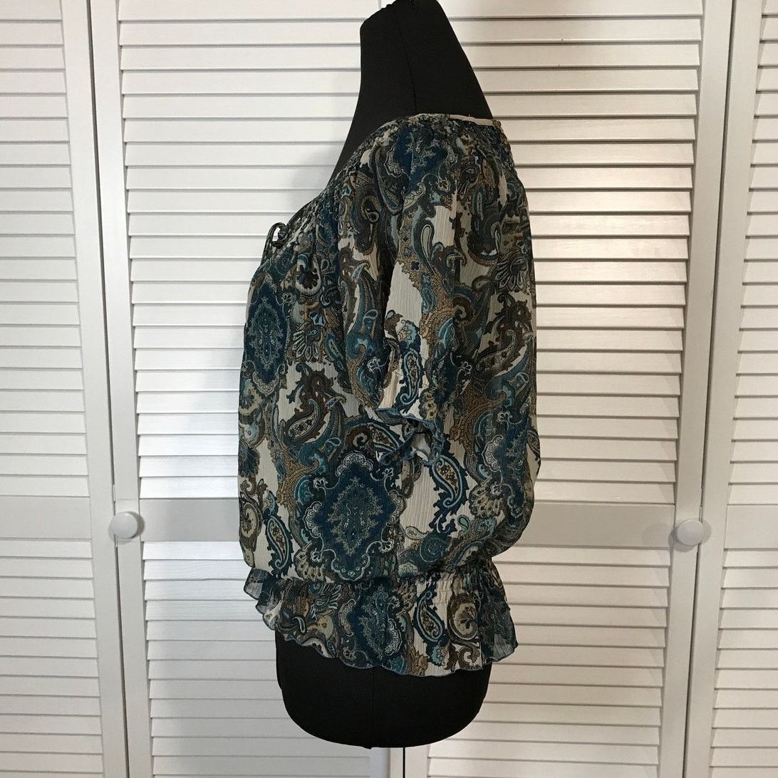 Other a.n.a. A New Approach Boho Blue Paisley Ruffle Blouse M Size M / US 6-8 / IT 42-44 - 2 Thumbnail
