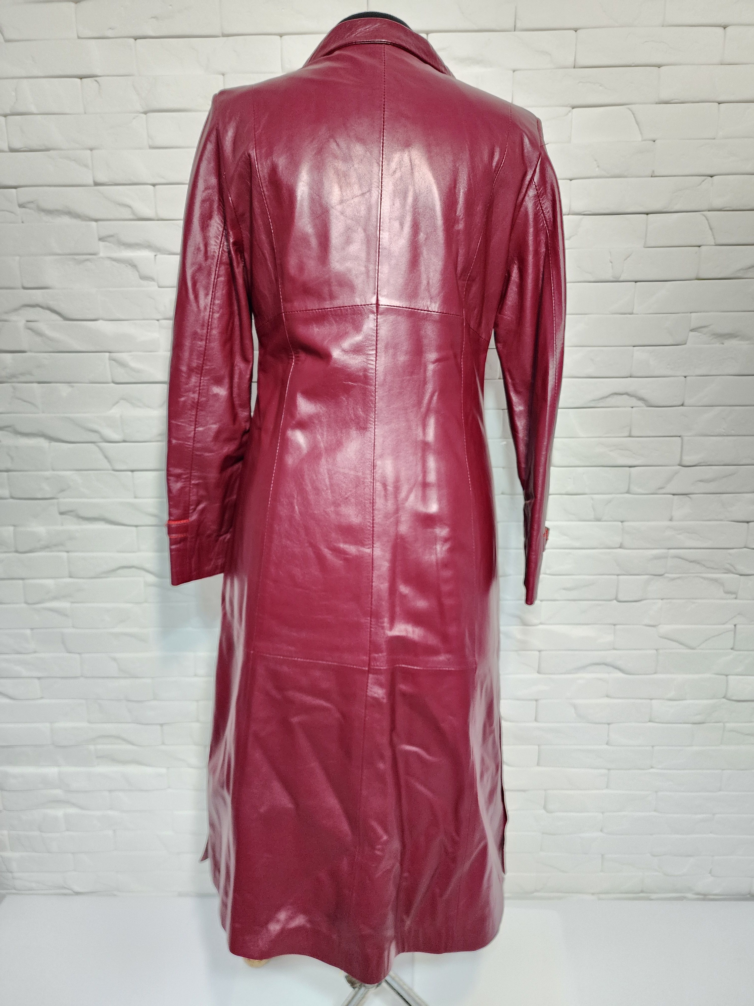 Genuine Leather Burgundy Leather Raincoat: Women's Long Leather Jacket Size M / US 6-8 / IT 42-44 - 4 Thumbnail