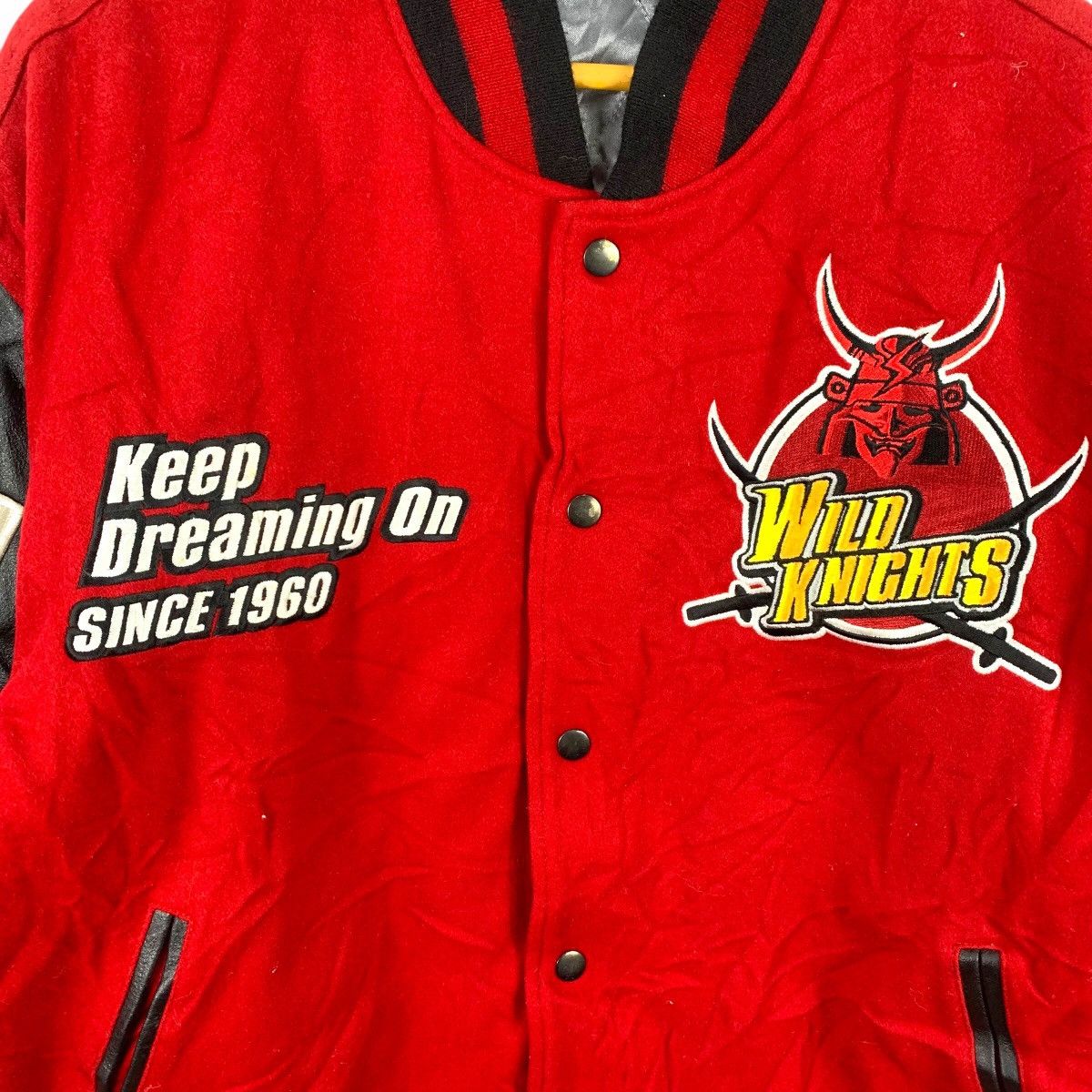 Japanese Brand Vintage SANYO WILD KNIGHTS Rugby Varsity Jacket Red Leather Size US XL / EU 56 / 4 - 3 Thumbnail