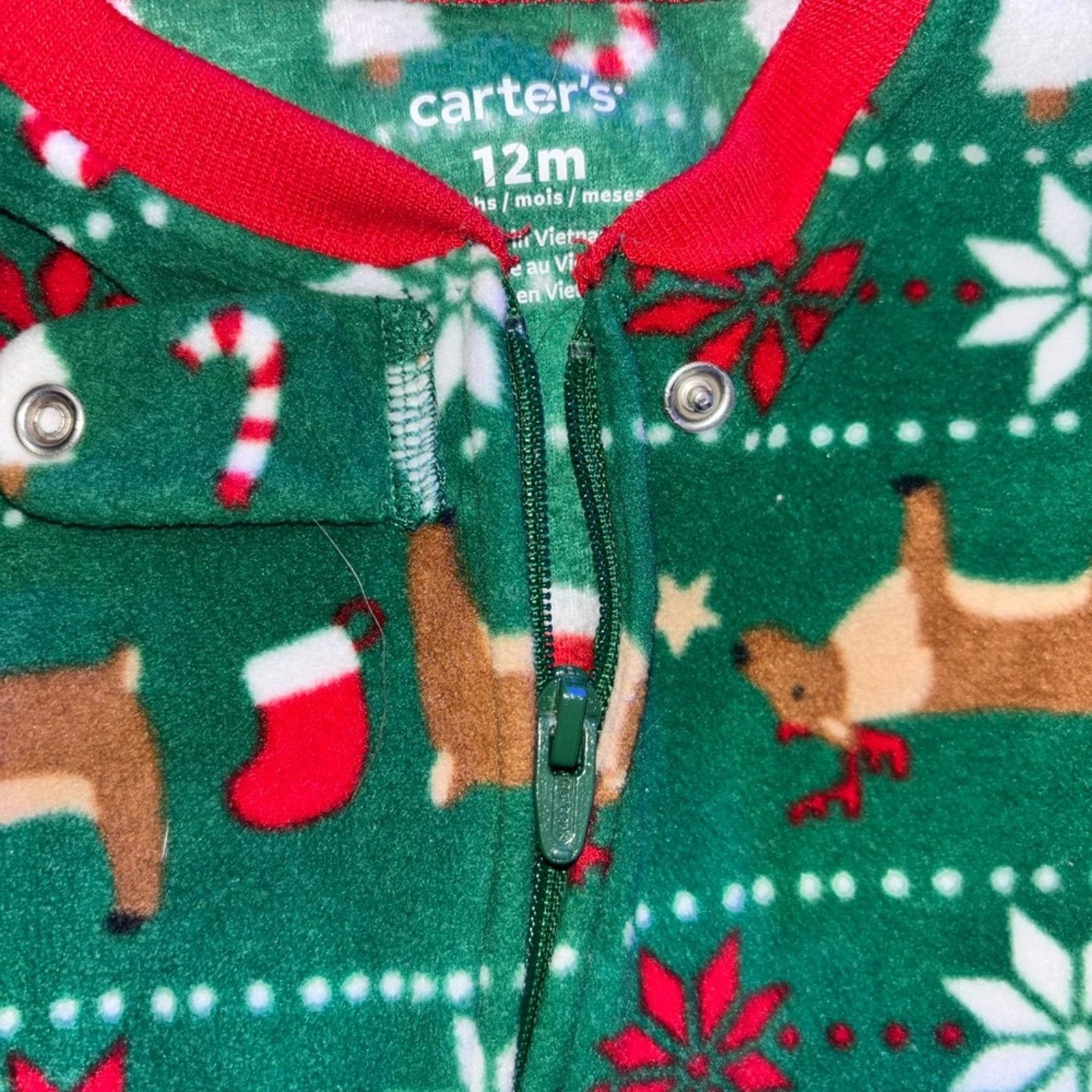 Other Carter's Festive Green Footie with Red Trim Size ONE SIZE - 2 Thumbnail