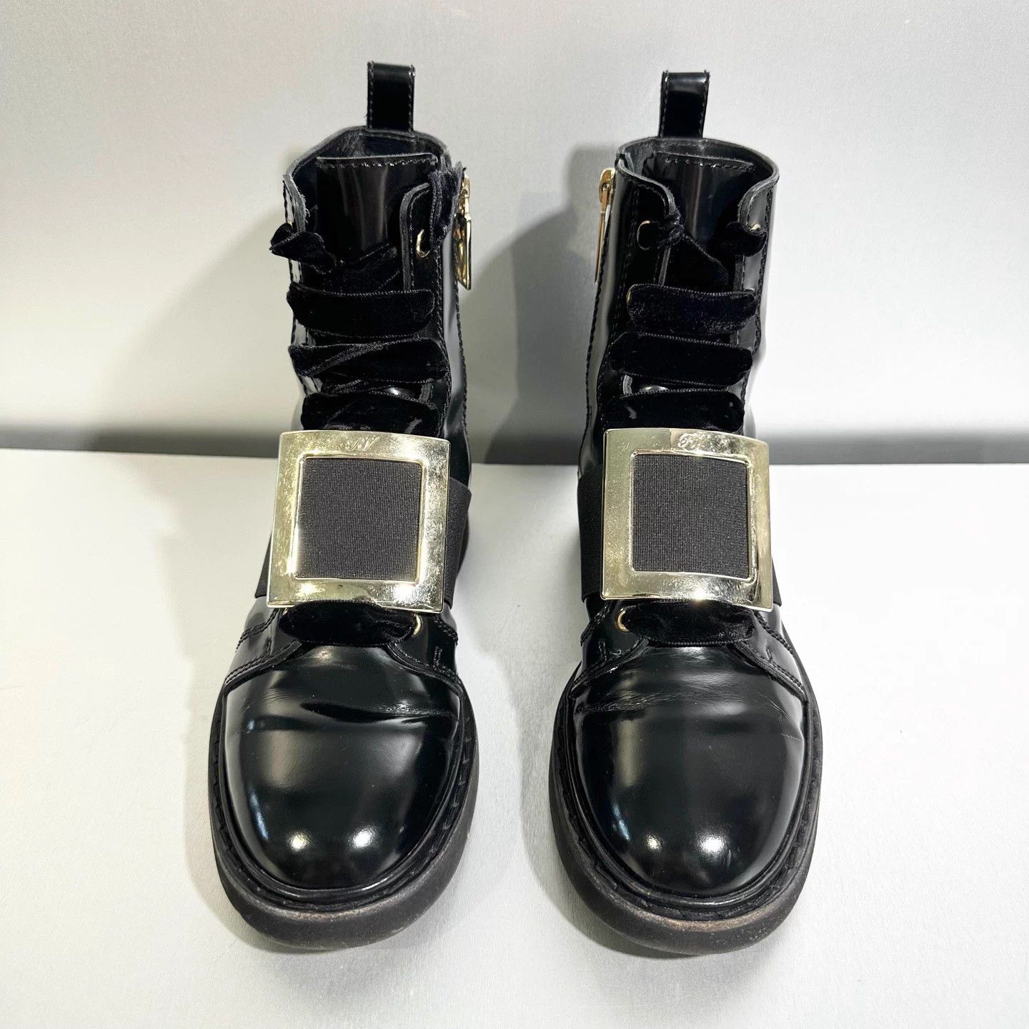 Roger Vivier RV Black Patent Leather Buckle Martin Boots 37 Size US 6 / IT 36 - 2 Thumbnail