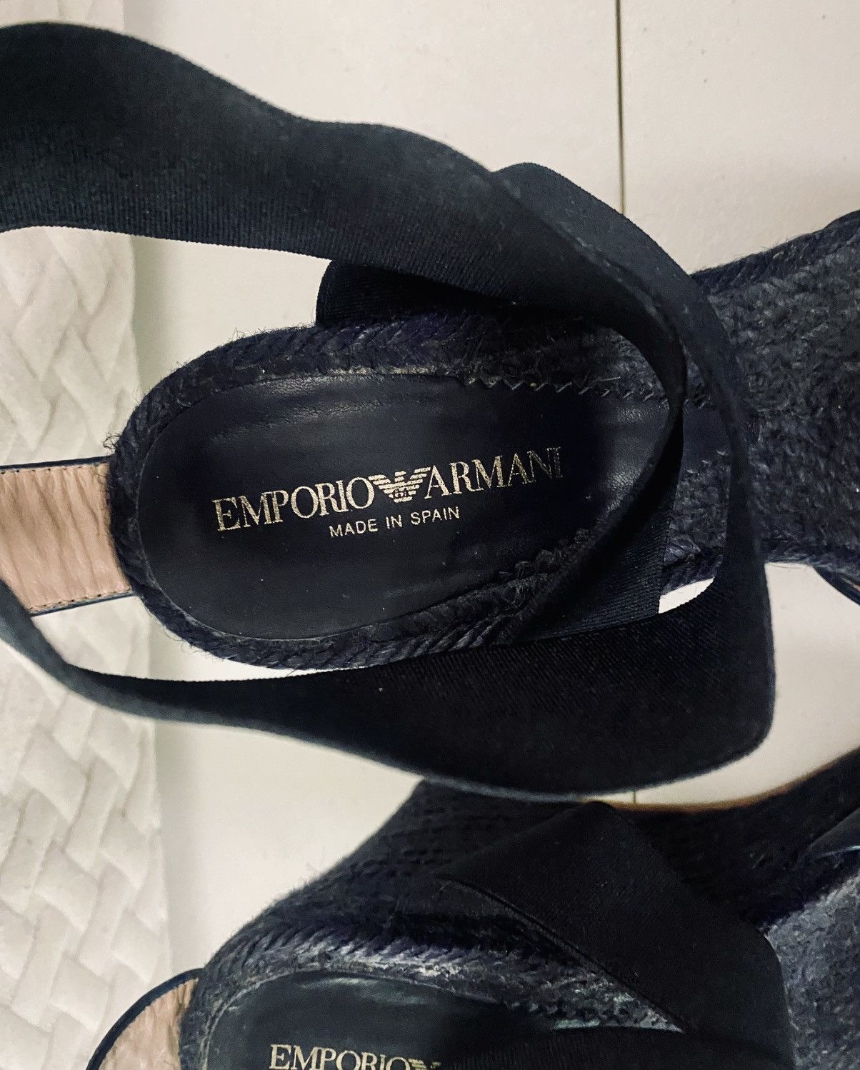 Emporio Armani Emporio Armani 🇪🇸 Navy Leather Espadrille Wedge Sandals 9.5 Size US 9.5 / IT 39.5 - 2 Thumbnail