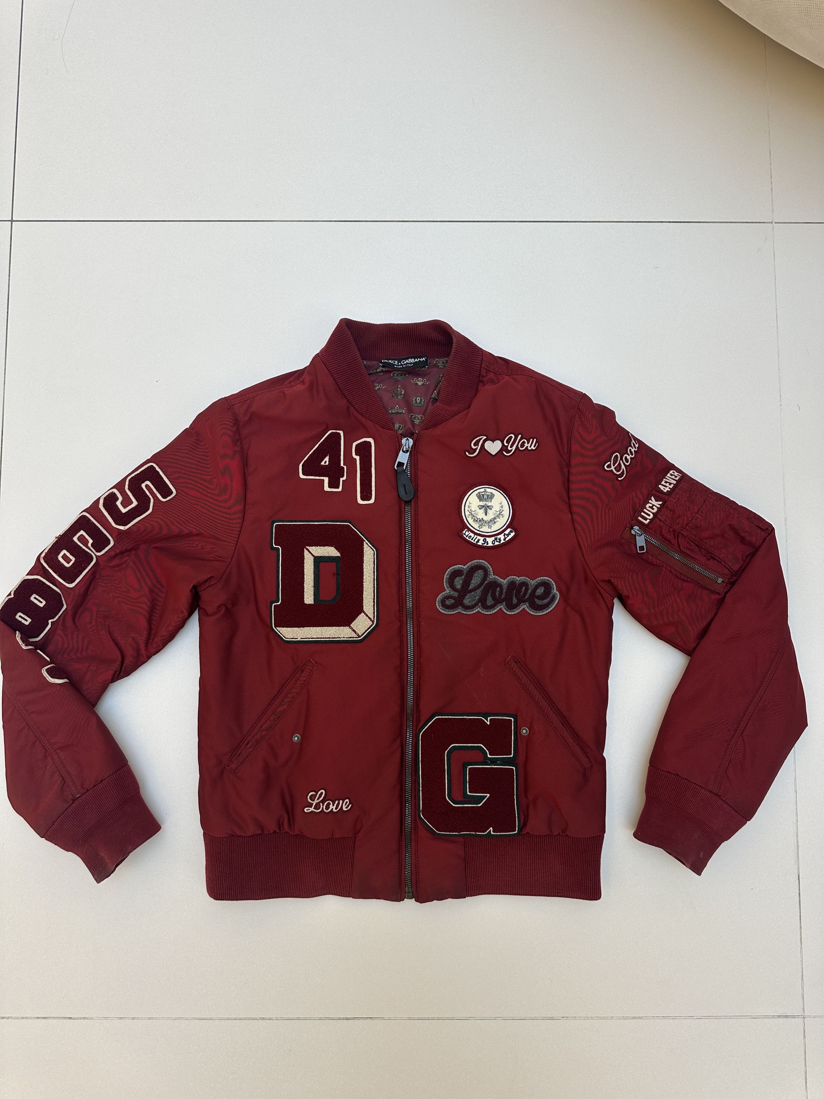 Dolce & Gabbana Dolce Gabbana Red Amore Patch Bomber Jacket Size US M / EU 48-50 / 2 - 1 Thumbnail