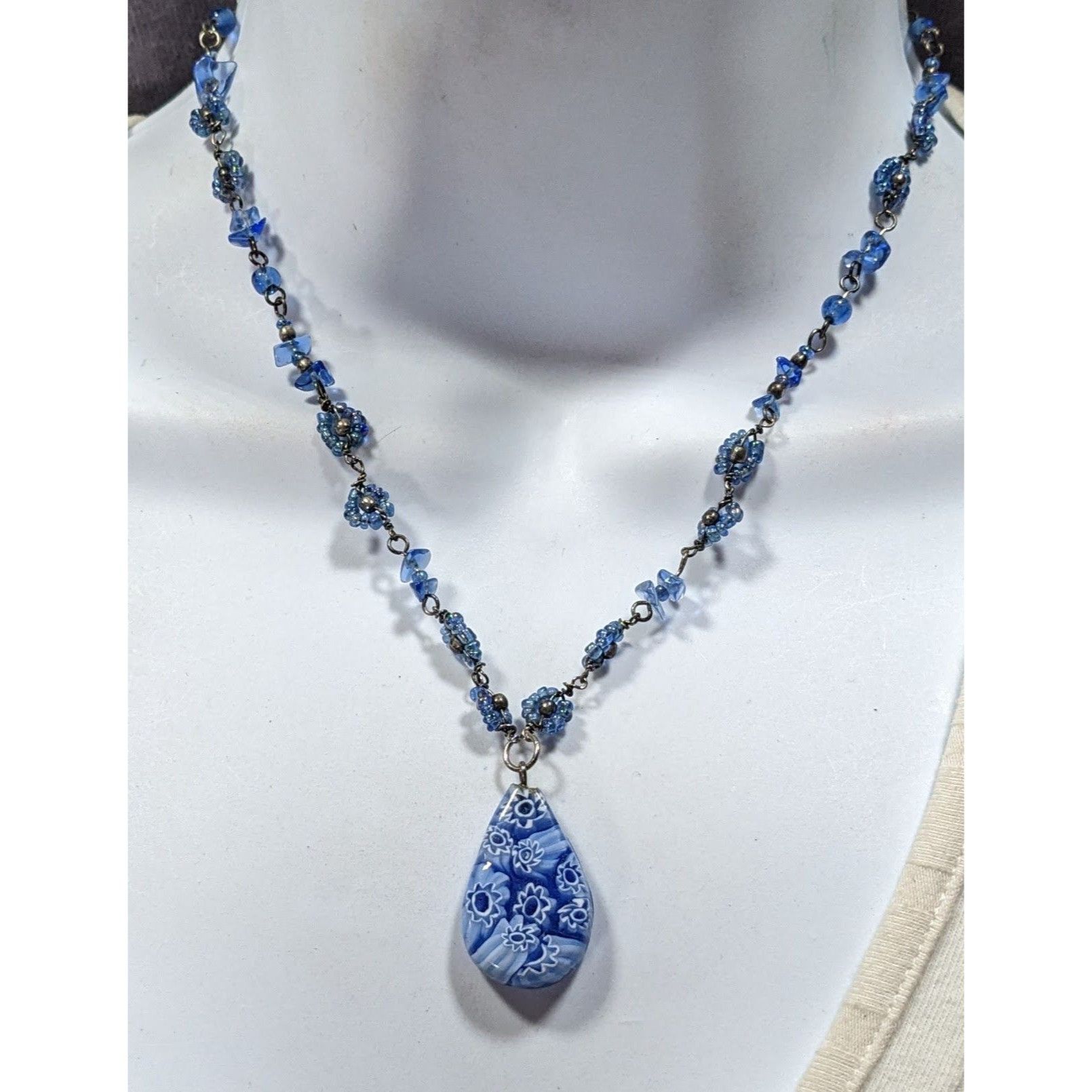 Other Handmade Blue Millefiori Glass Teardrop Pendant Necklace Size ONE SIZE - 4 Thumbnail