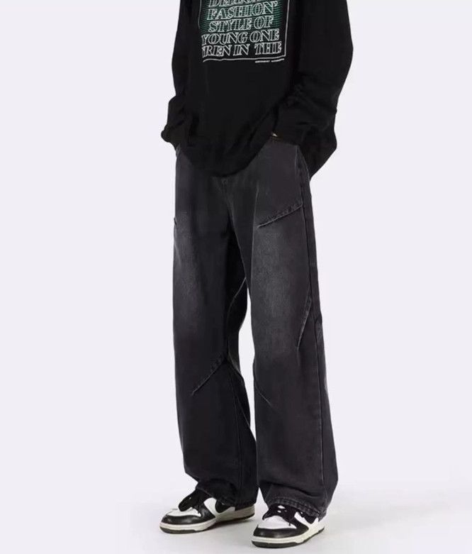 Japanese Brand Men's retro loose straight patchwork jeans Size US 32 / EU 48 - 3 Thumbnail