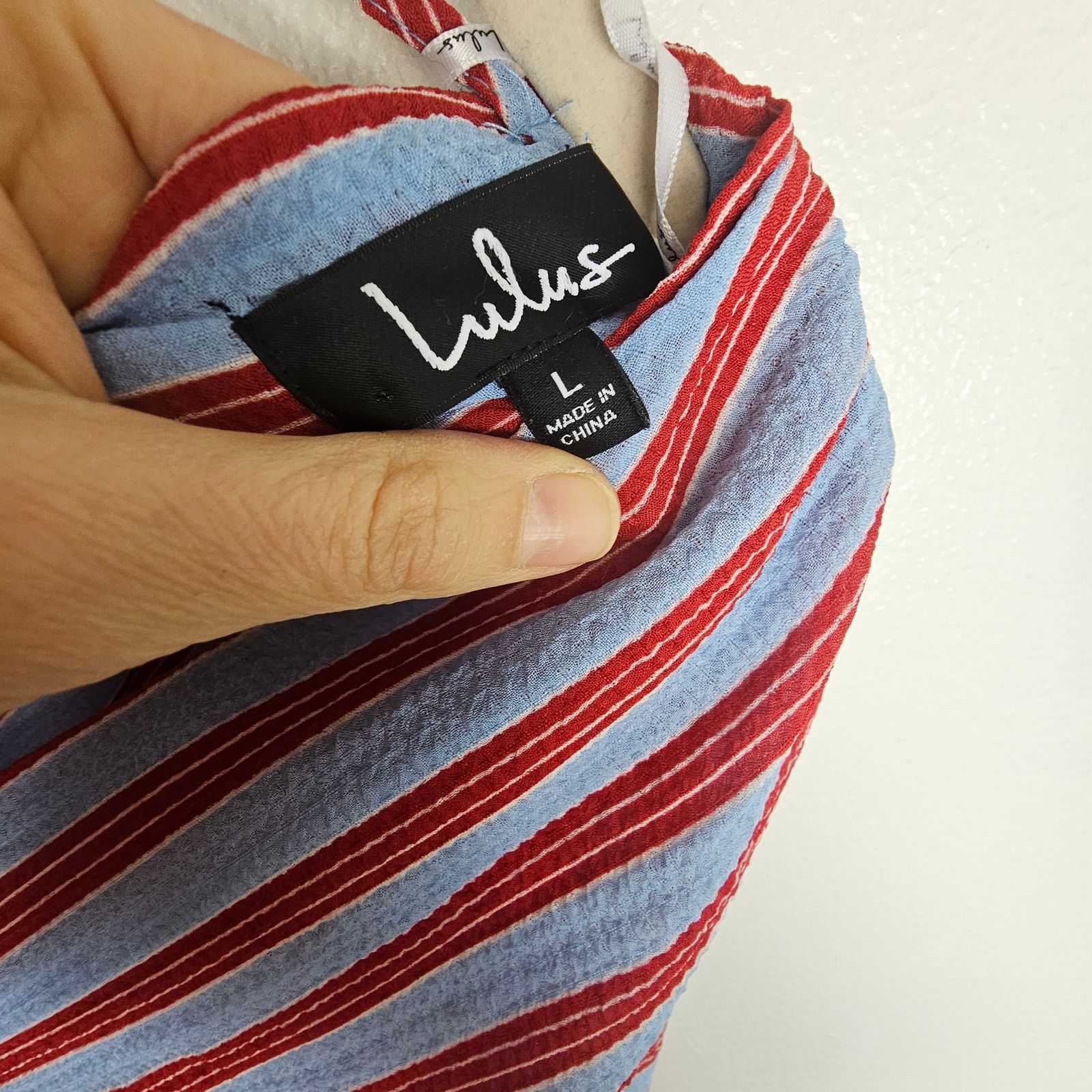 Lululemon Lulu's Dress Blue Red Striped Hi Low Dress Puff Sleeve L Size L / US 10 / IT 46 - 7 Thumbnail