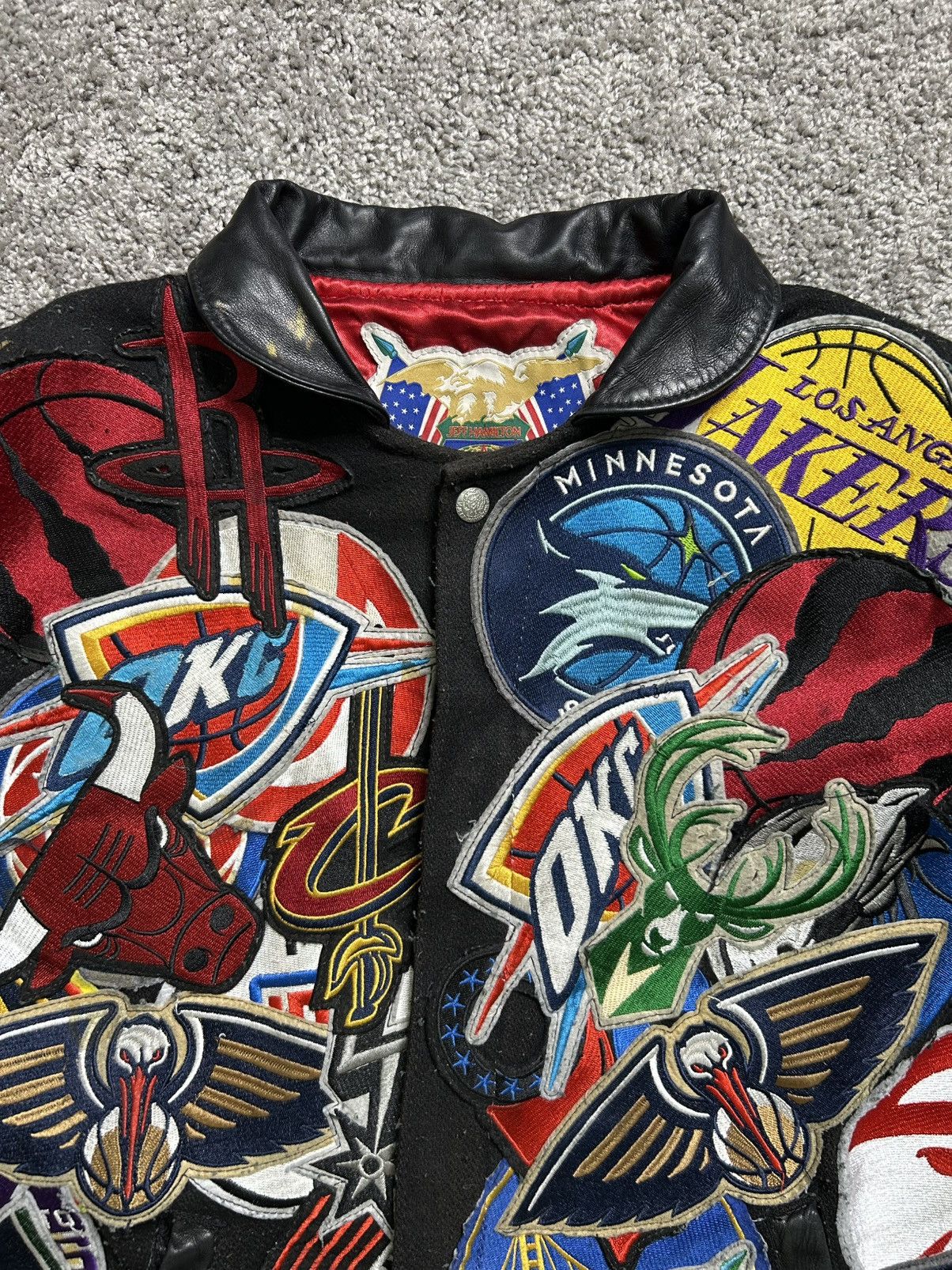 Jeff Hamilton Jeff Hamilton NBA Mega Patches Leather Wool Jacket AOP Rare Size US M / EU 48-50 / 2 - 3 Thumbnail