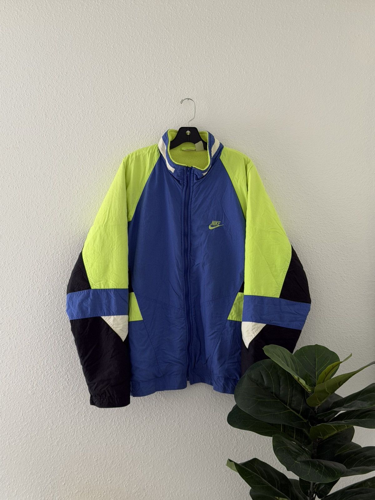 Nike Vintage 90s Nike Fleece Lined Jacket Blue Neon Green Size XL Size US XL / EU 56 / 4 - 1 Thumbnail