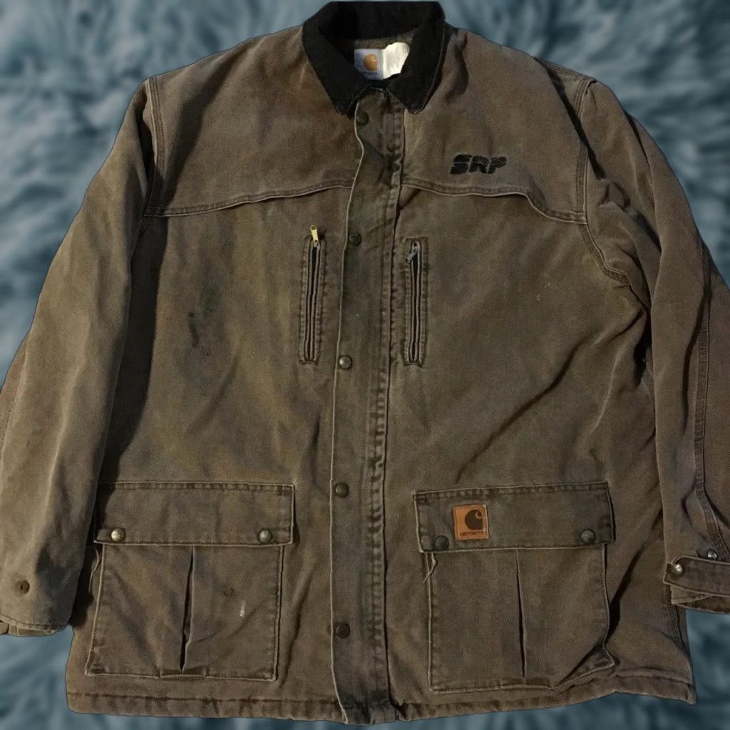 VINTAGE Carhartt SRP Worker Faded Distress Flannel Jacket XL Tall Brown USA Men XLT Motorcycle Biker Grunge 90s Jacket