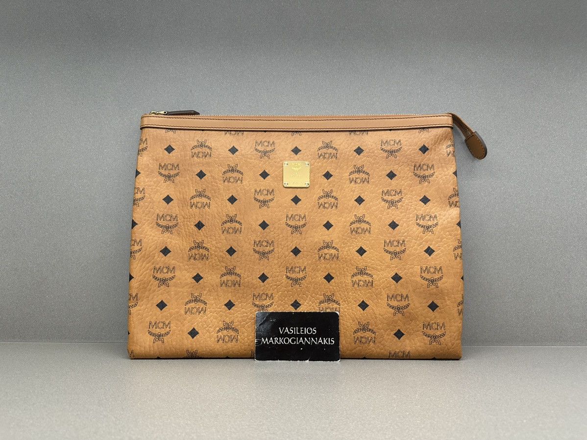 MCM MCM Visetos Large Zip Pouch Cognac Size ONE SIZE - 1 Thumbnail
