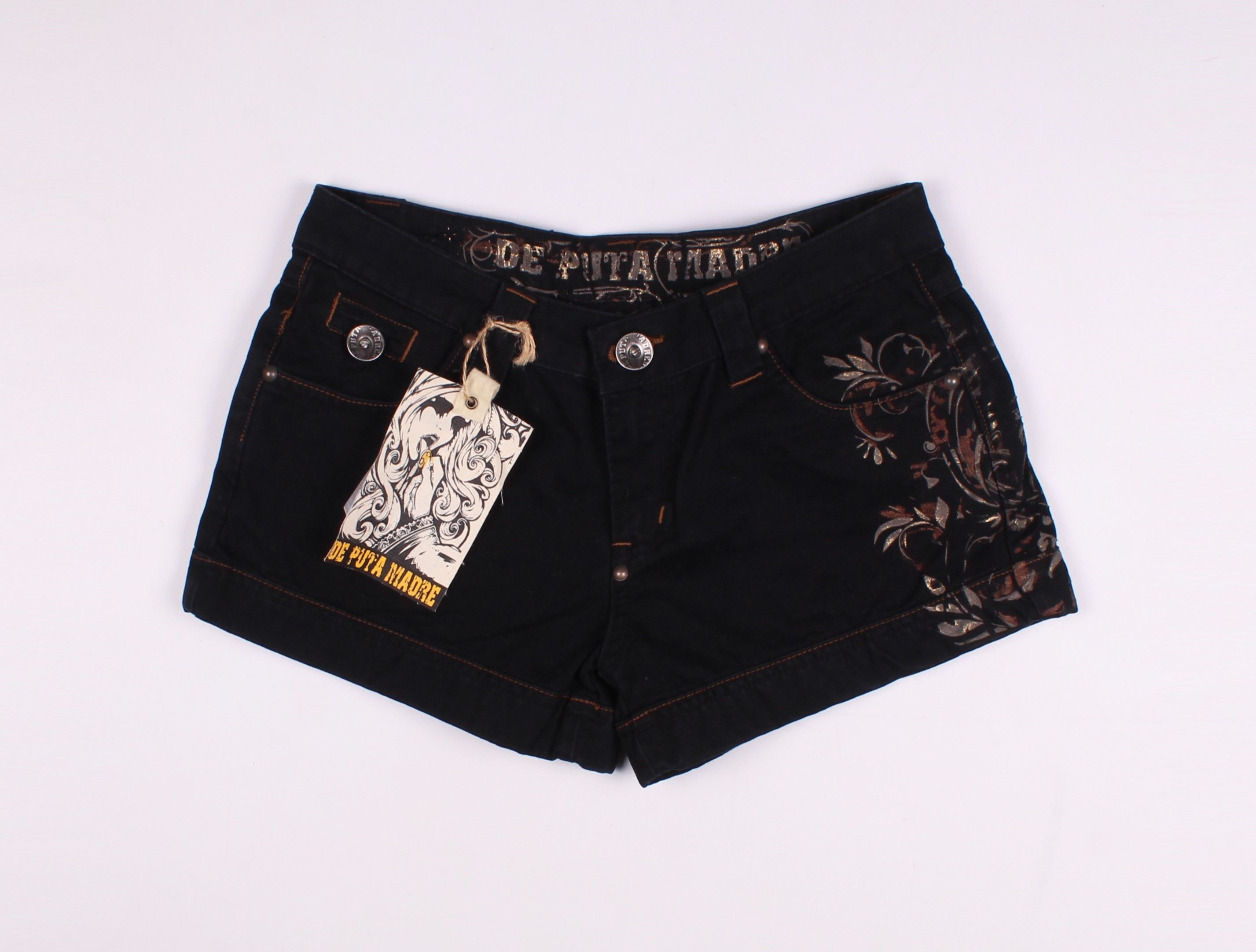 Vintage De Puta Madre Goth Grunge Mini Shorts Size 28" / US 6 / IT 42 - 1 Thumbnail