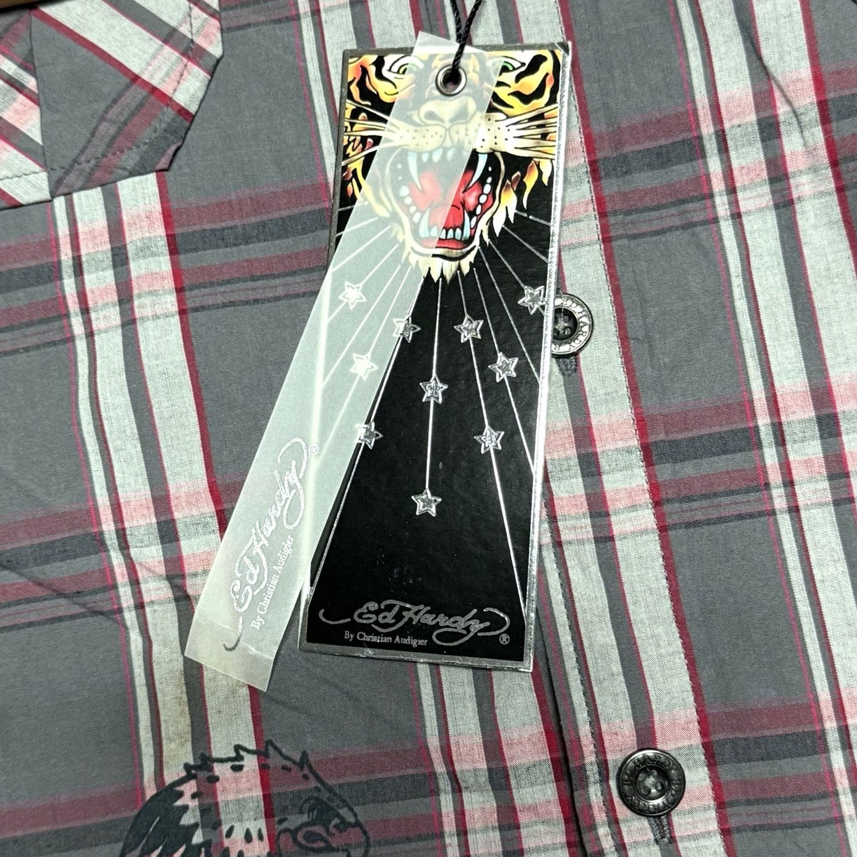 Ed Hardy Ed Hardy Shirt Mens S Gray Red Plaid Skull Born To Sin Christian Audigier NWT Size US S / EU 44-46 / 1 - 6 Thumbnail