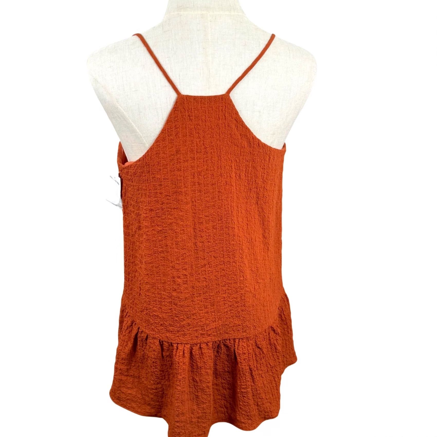 Rusty Maisie XS Cami Top Rust Orange Peplum Ruffle Crinkled Boho Summer Camisole Women XS Orange Casual Party Cocktail Travel Size XS / US 0-2 / IT 36-38 - 3 Thumbnail