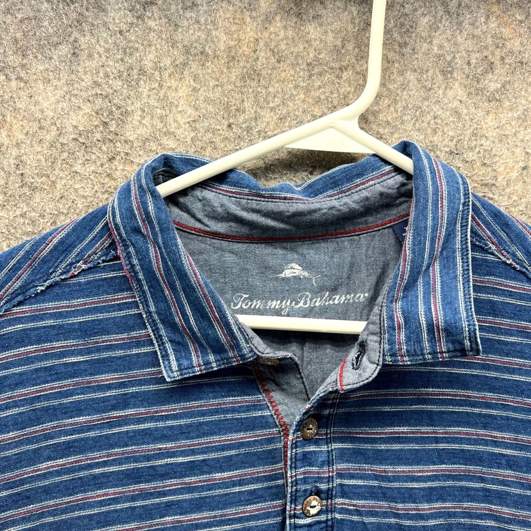 Tommy Bahama Tommy Bahama Polo Shirt Men XL Blue Striped Short Sleeve Casual Button 46 Chest Regular Fit Size US XL / EU 56 / 4 - 7 Thumbnail