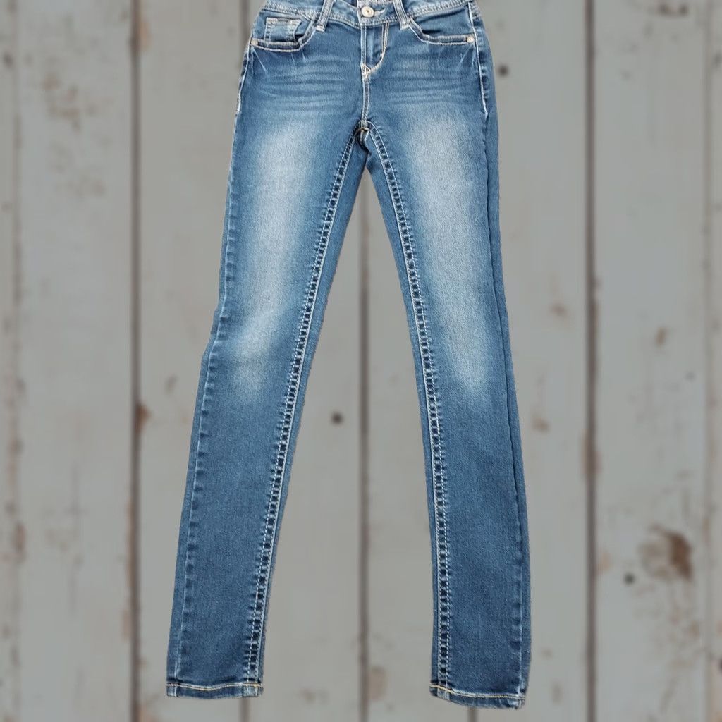 Vintage WALLFLOWER Jeans Women's Size 1 Reg Skinny 23x28 Blue Denim Slim 5-Pocket Capris California Beach City Flower Pattern Size 25" / US 0 / IT 36 - 1 Thumbnail