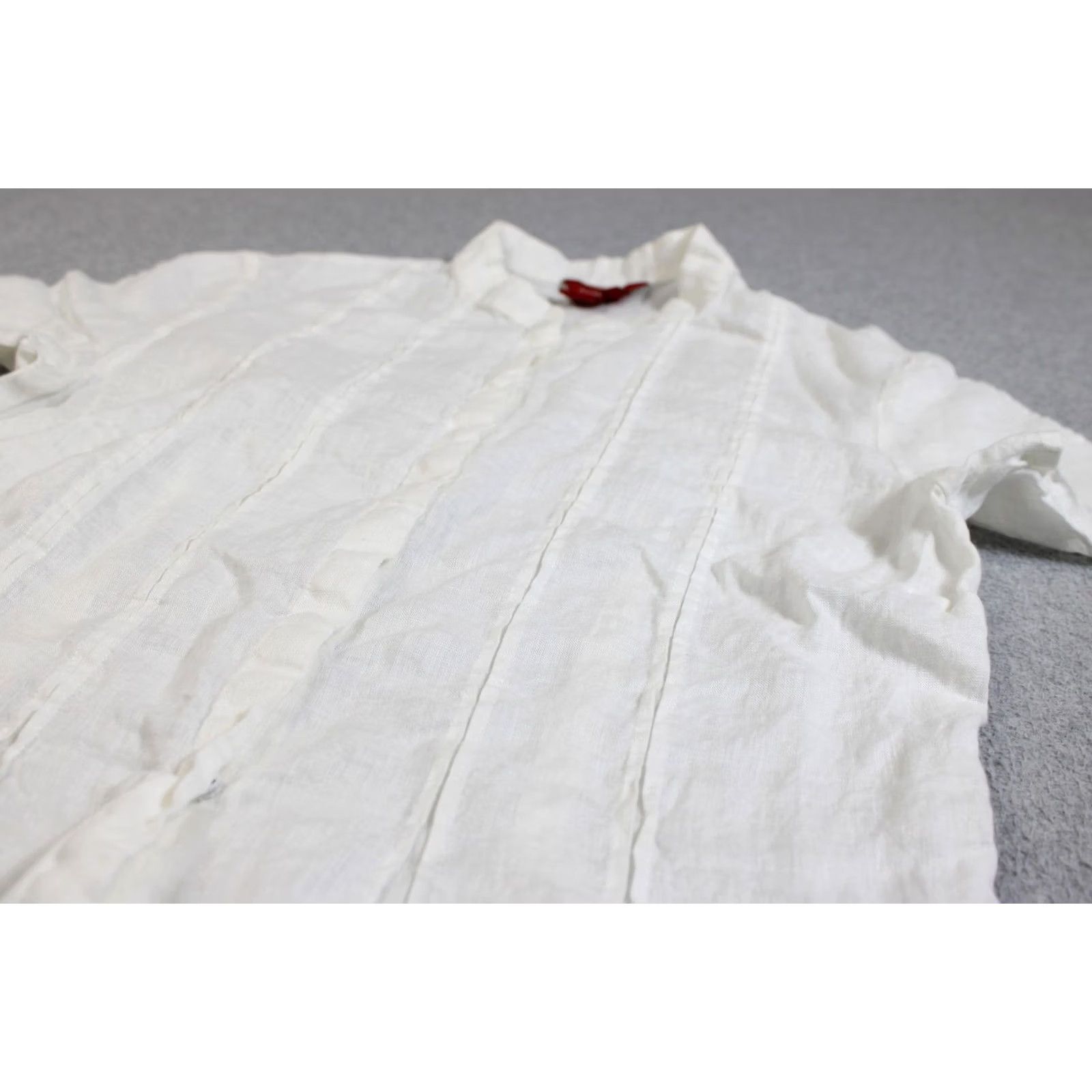 Vintage Sundance Linen Shirt Women 10 White Short Sleeve Button Pleated Boho Coastal Size L / US 10 / IT 46 - 4 Thumbnail