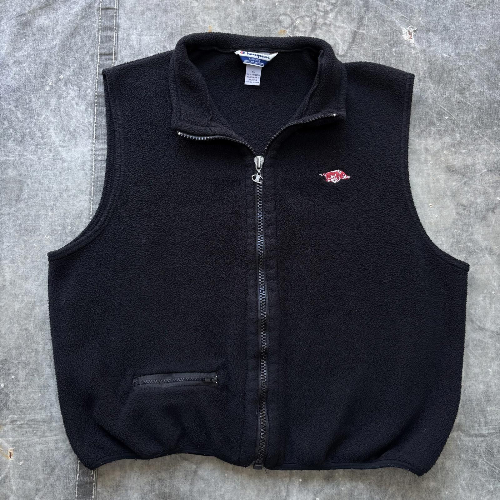 Champion Vintage 90s Champion Arkansas Razorbacks Black Fleece Vest Size US XL / EU 56 / 4 - 1 Thumbnail