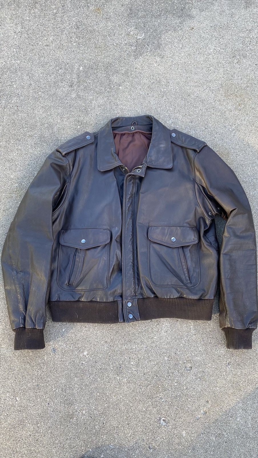 Brown bomber style flight aviator jacket