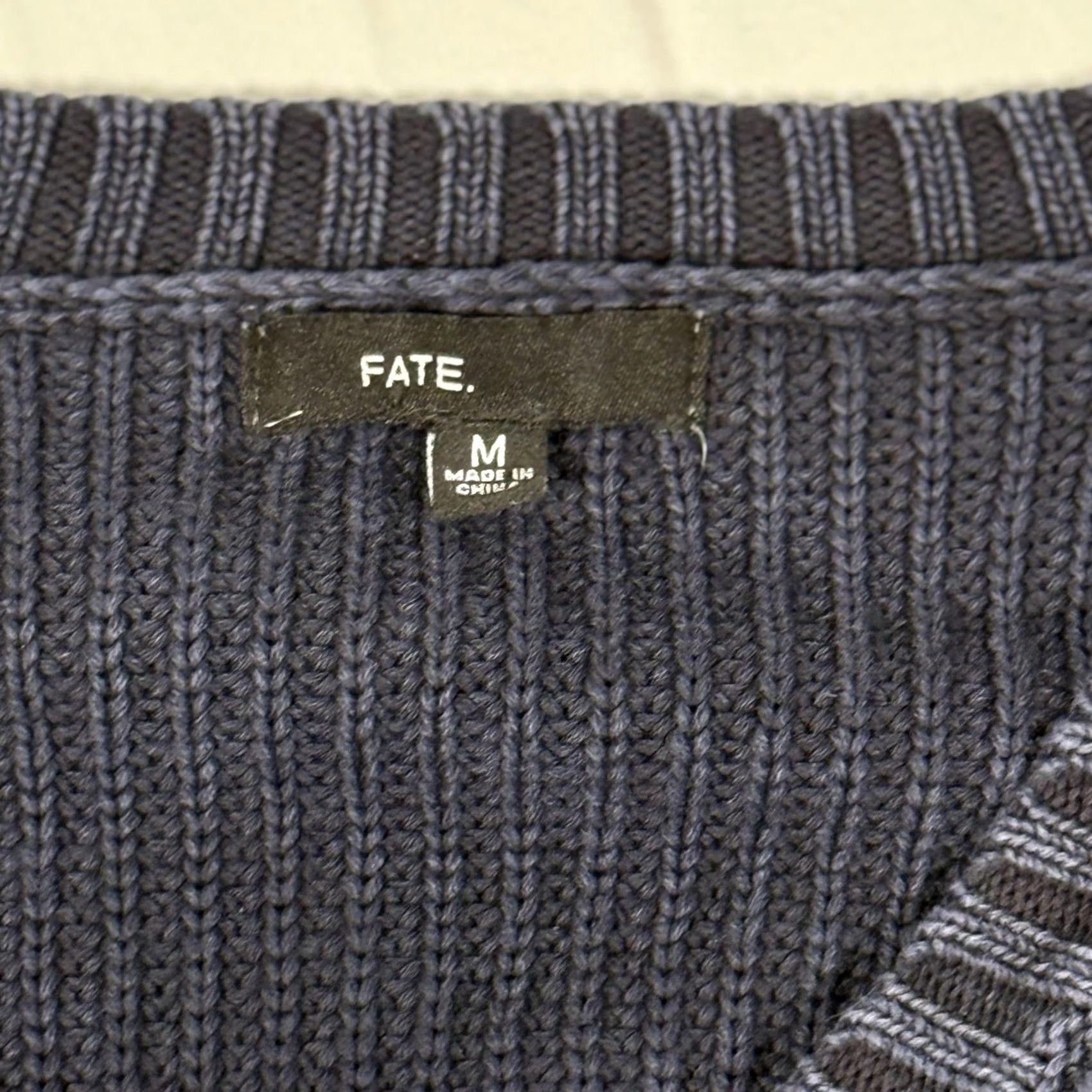 Vintage Fate Sweater Womens Medium Navy Blue V Neck Lace Up Sleeve Cotton Knit Ribbed Size M / US 6-8 / IT 42-44 - 2 Thumbnail