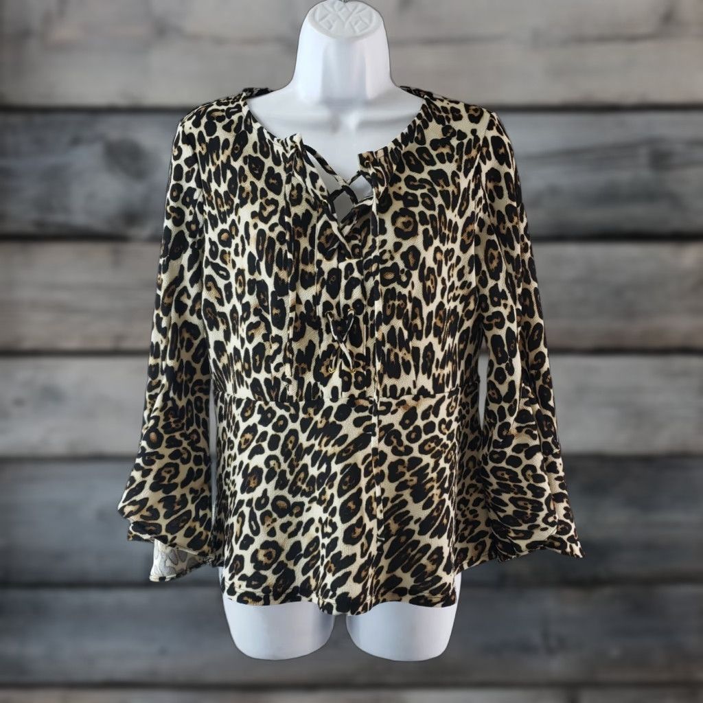 Vintage Chico's Womens Blouse S Brown Animal Print 3/4 Bell Sleeve Size S / US 4 / IT 40 - 1 Thumbnail