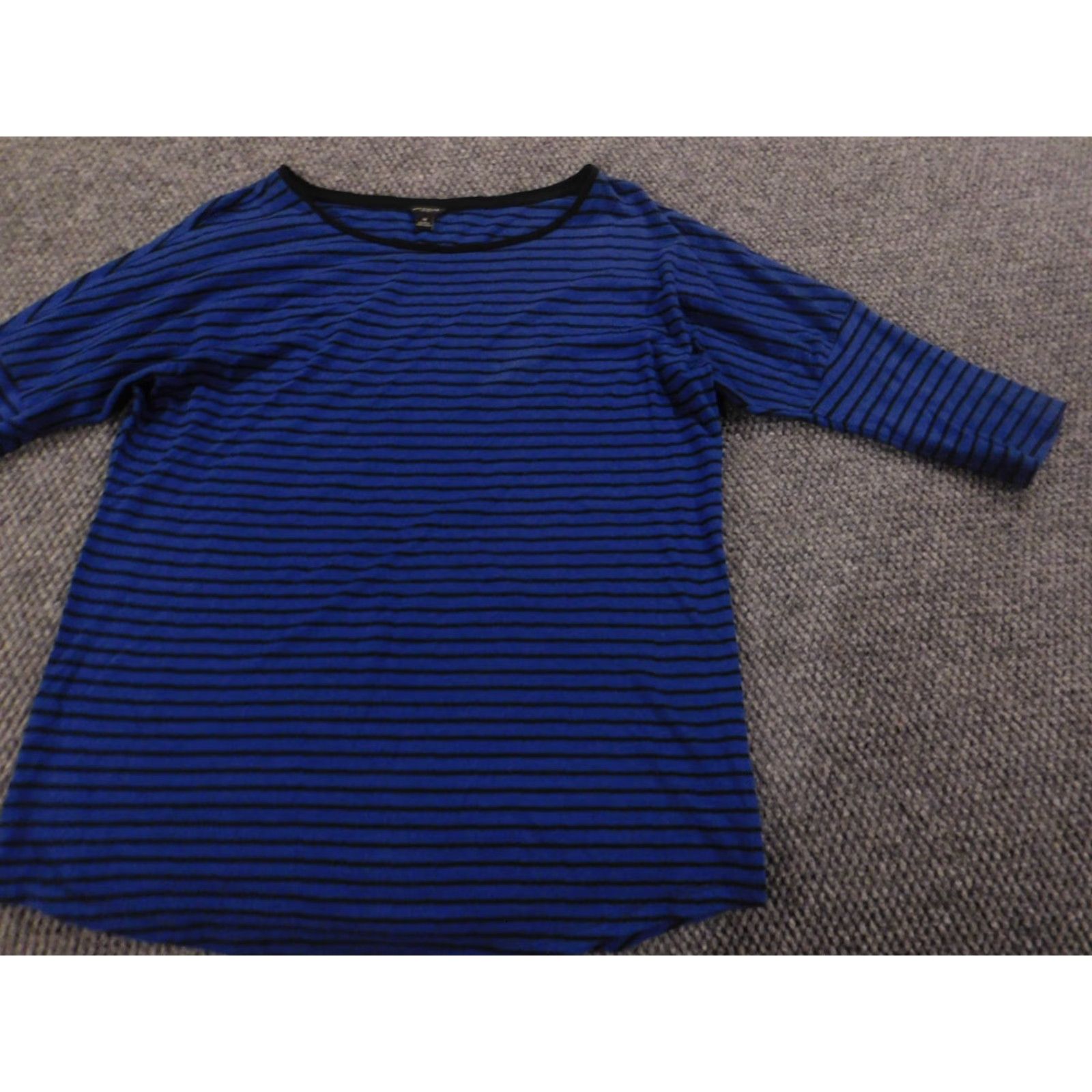 Ann Taylor Ann Taylor Blouse Shirt Womens M Blue Striped Crew Neck Pullover Casual Cotton Down Regular Button Size M / US 6-8 / IT 42-44 - 3 Thumbnail
