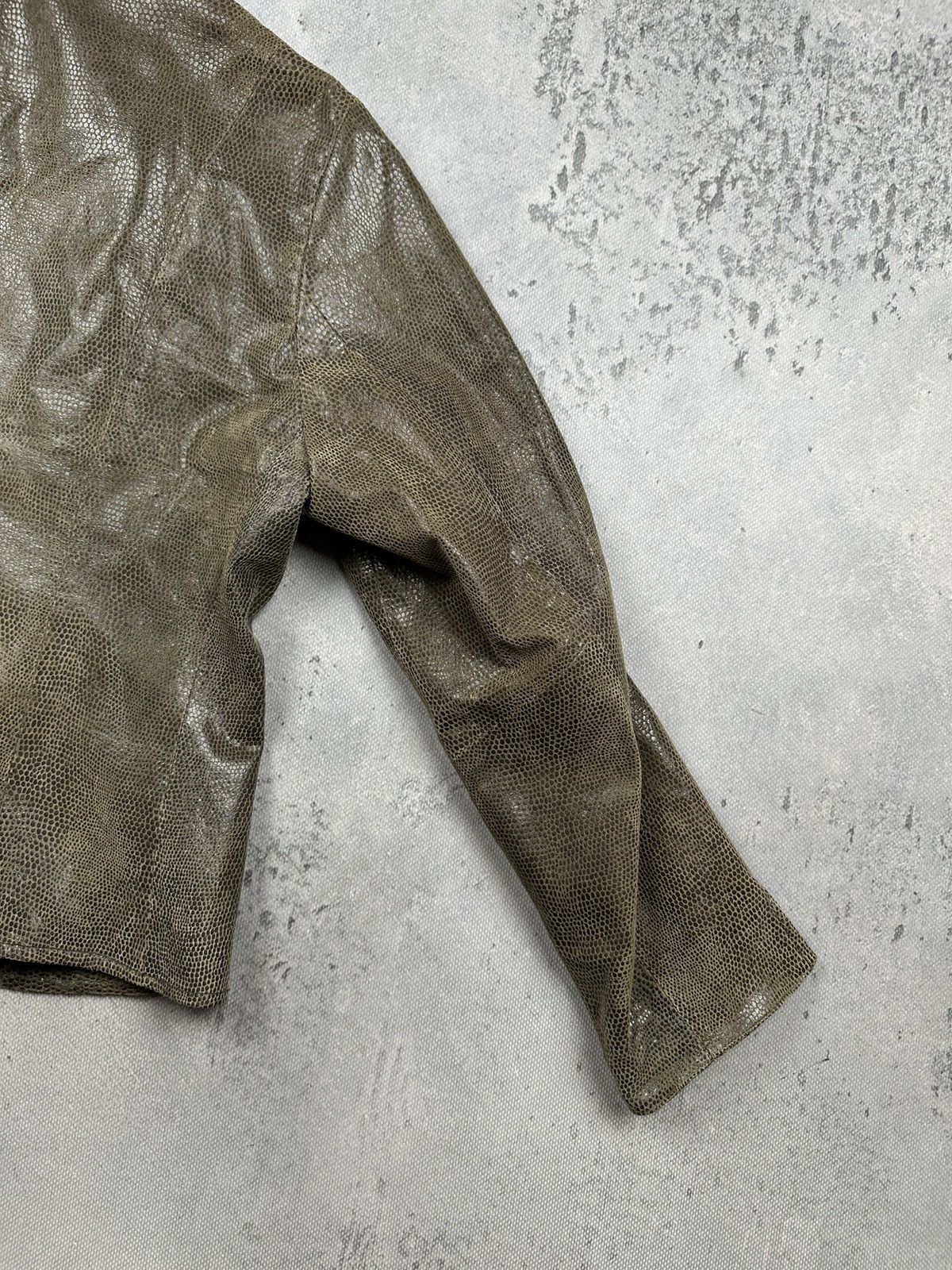 ARMA Arma Womens Croc Embossed Leather Jacket Olive Green Zip 90s Size M / US 6-8 / IT 42-44 - 18 Thumbnail