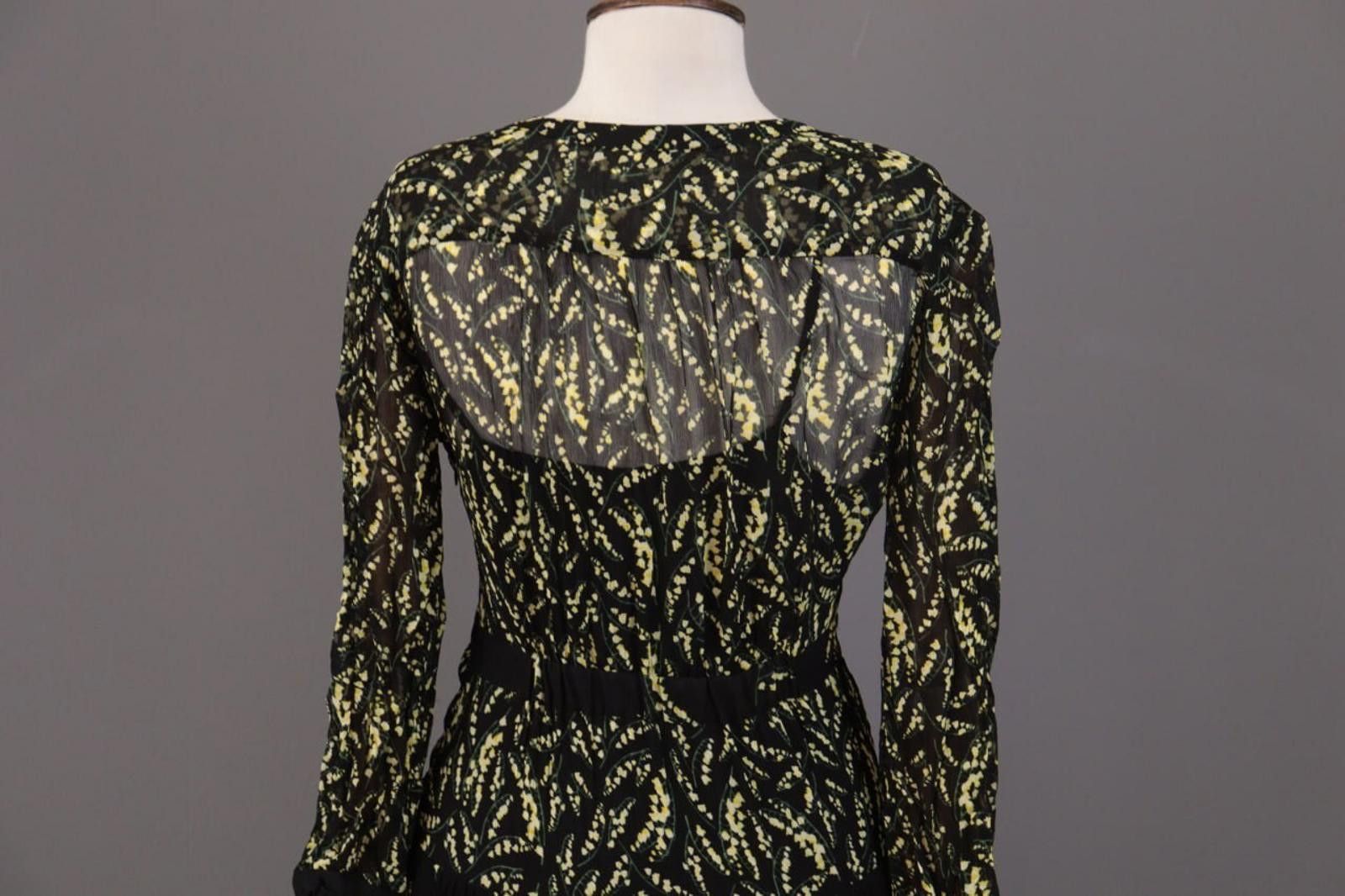 Wilkes Bashford BA&SH Lady Dress Black Floral Ruffle Blouson Dress Size 1 Size M / US 6-8 / IT 42-44 - 10 Thumbnail