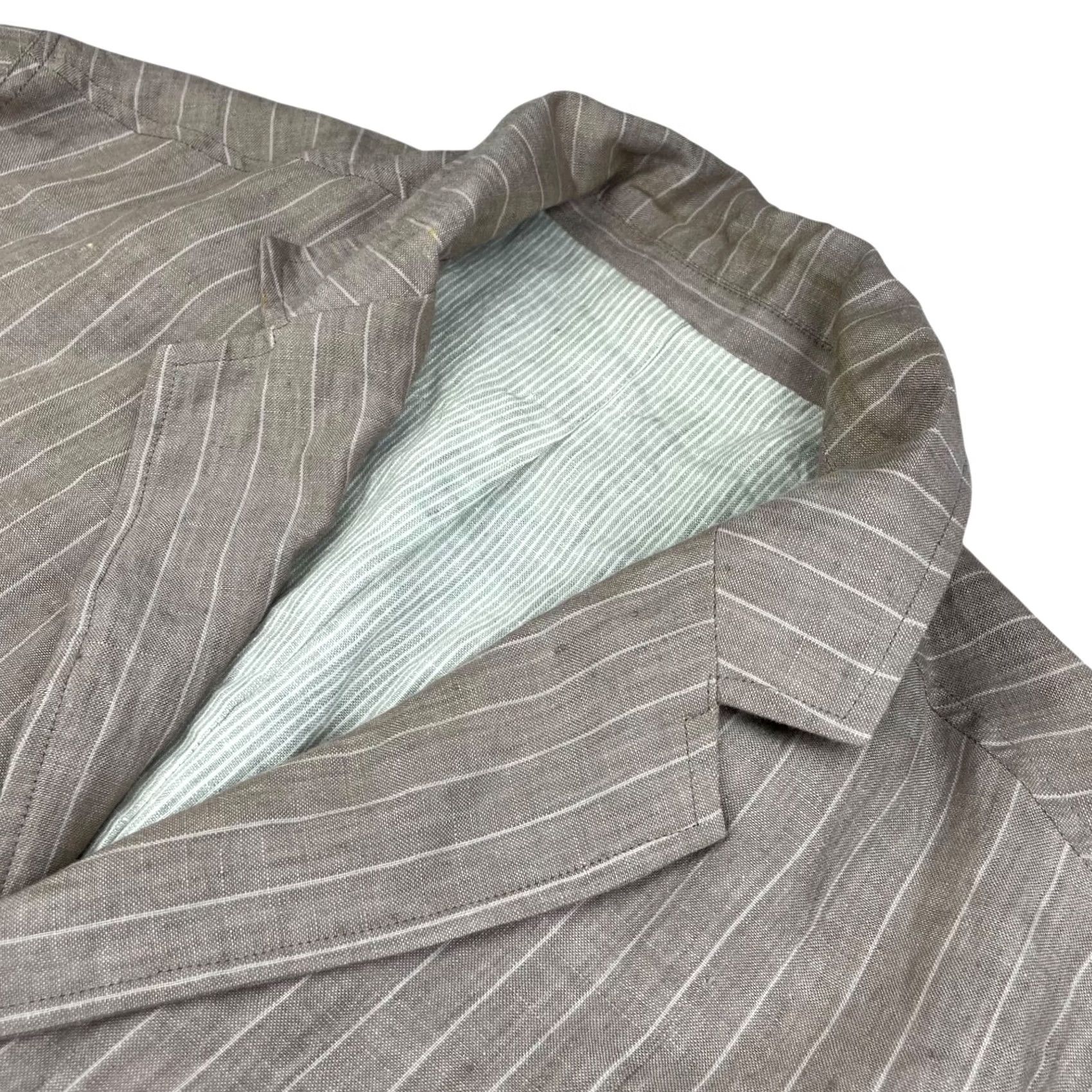 Neiman Marcus Neiman Marcus Blazer Jacket 100% Linen Brown Stripe 3-Button Notch Lapel Regular L Mens Italy Size 42R - 2 Thumbnail