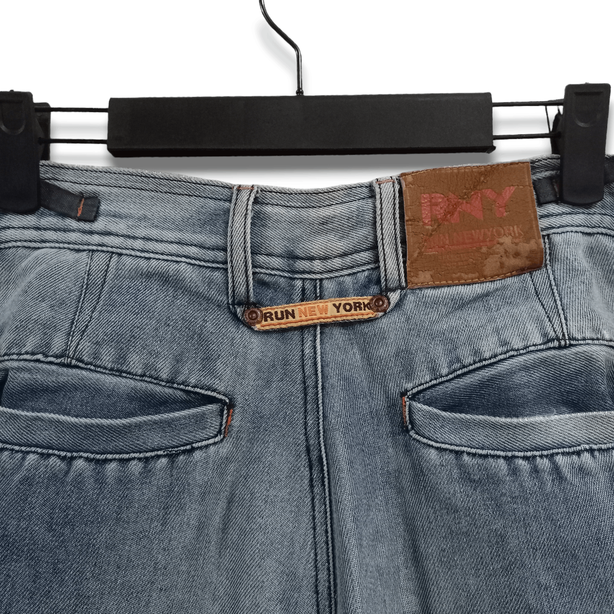 Japanese Brand Vintage Run New York Blue Wash Side Adjusters Baggy Jeans Size US 31 - 7 Thumbnail