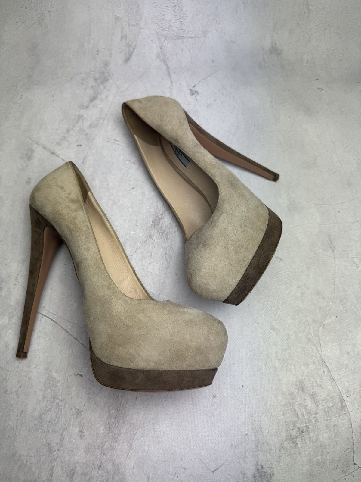 Prada × Vintage Prada Heels Milano Suede Leather Beige Pumps Women’s Size US 11 / IT 41 - 6 Thumbnail