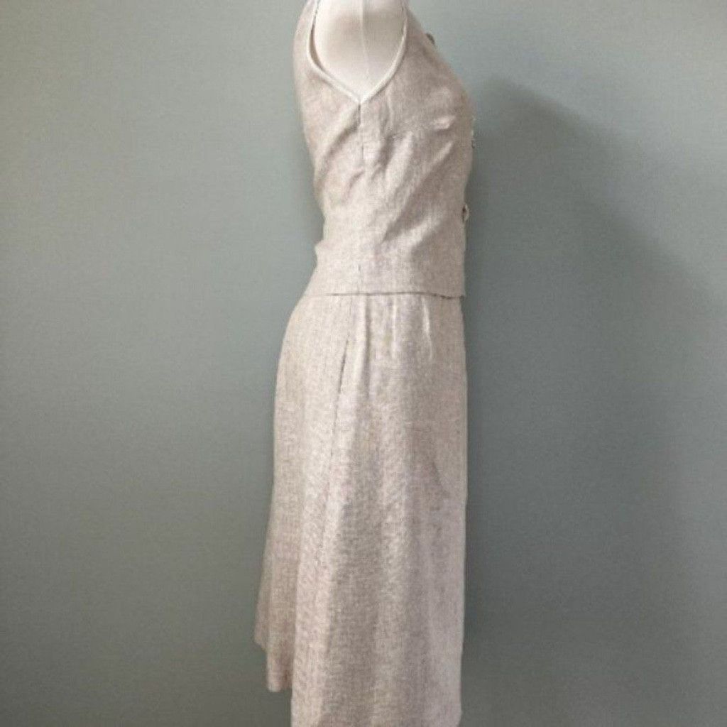 Vintage Vtg 1950s Linen 2pc Embroidered Suit Skirt & Sleeveless Top Size M / US 6-8 / IT 42-44 - 5 Thumbnail
