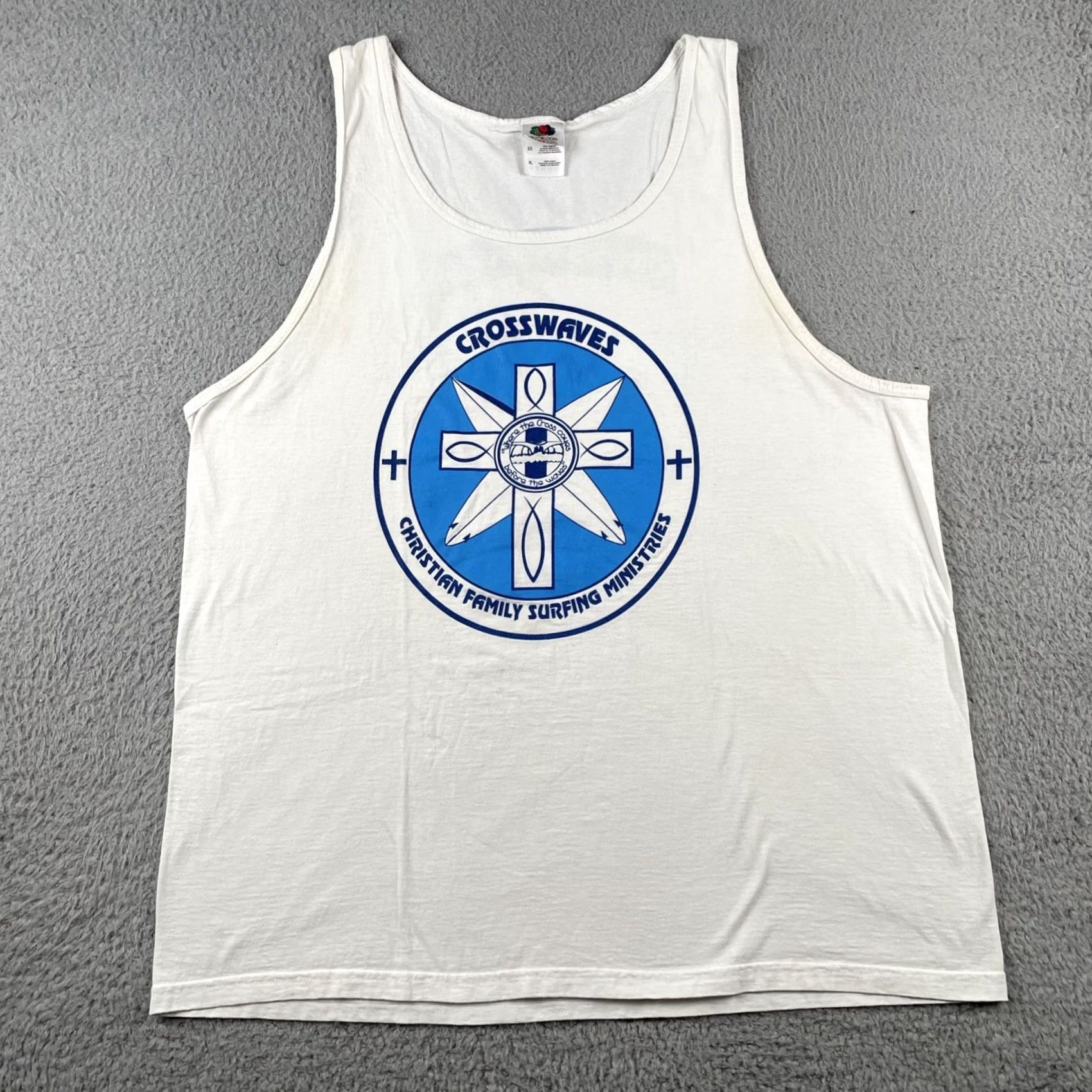 Fruit Of The Loom VINTAGE Fruit of the Loom XL Tank Top Shirt Cross Waves Christian Family Surfing Ministries Mens Size US XL / EU 56 / 4 - 5 Thumbnail