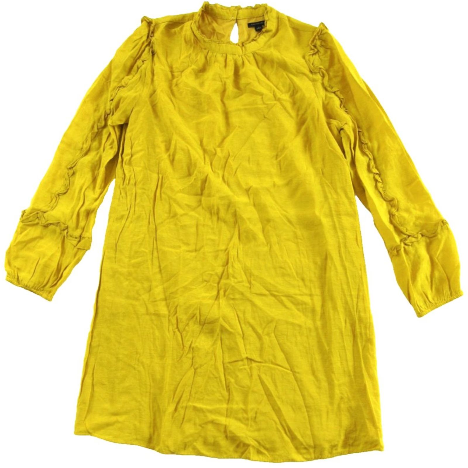 Ann Taylor ANN TAYLOR Tunic Smock Dress Shirt 14 Yellow Linen Rayon Lined Knee Length - Size XL / US 12-14 / IT 48-50 - 2 Thumbnail