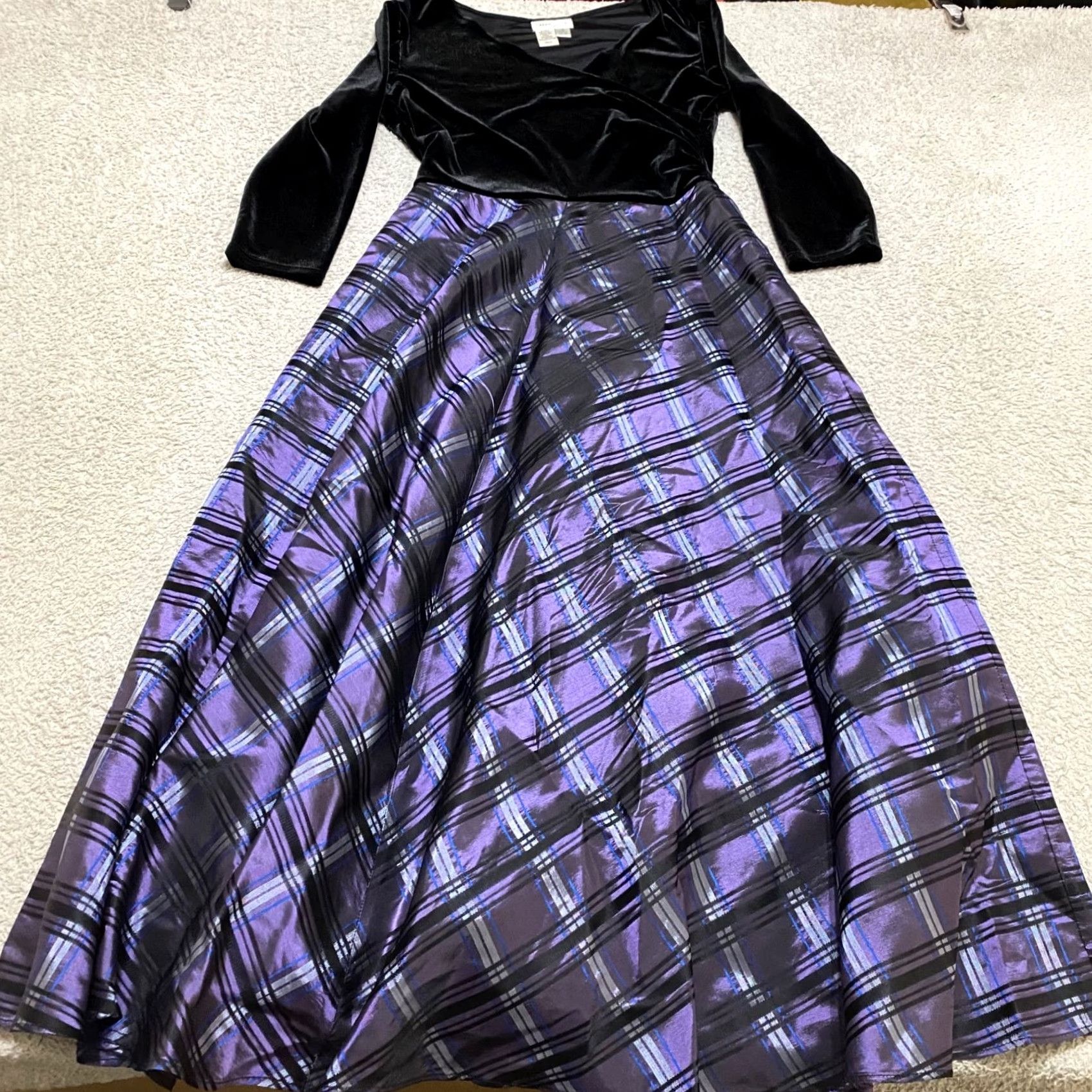 Coldwater Creek Coldwater Creek Dress Womens 3/4 Sleeve Black Velvet Plaid Midi A-Line Fit & Flare 6 XS?? Size M / US 6-8 / IT 42-44 - 2 Thumbnail