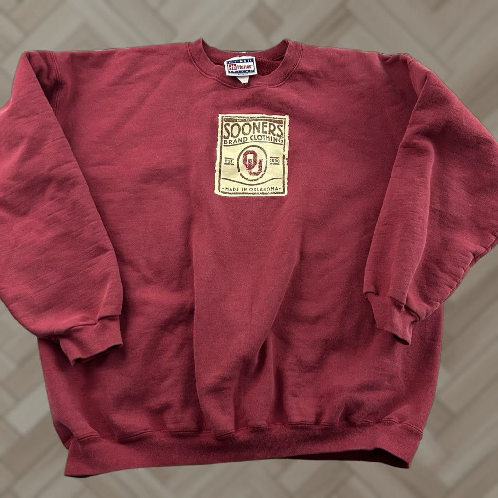 Hanes VINTAGE Hanes Sweatshirt Oklahoma Sooners Crewneck Men L Red Shirt Mens Size US L / EU 52-54 / 3 - 1 Thumbnail