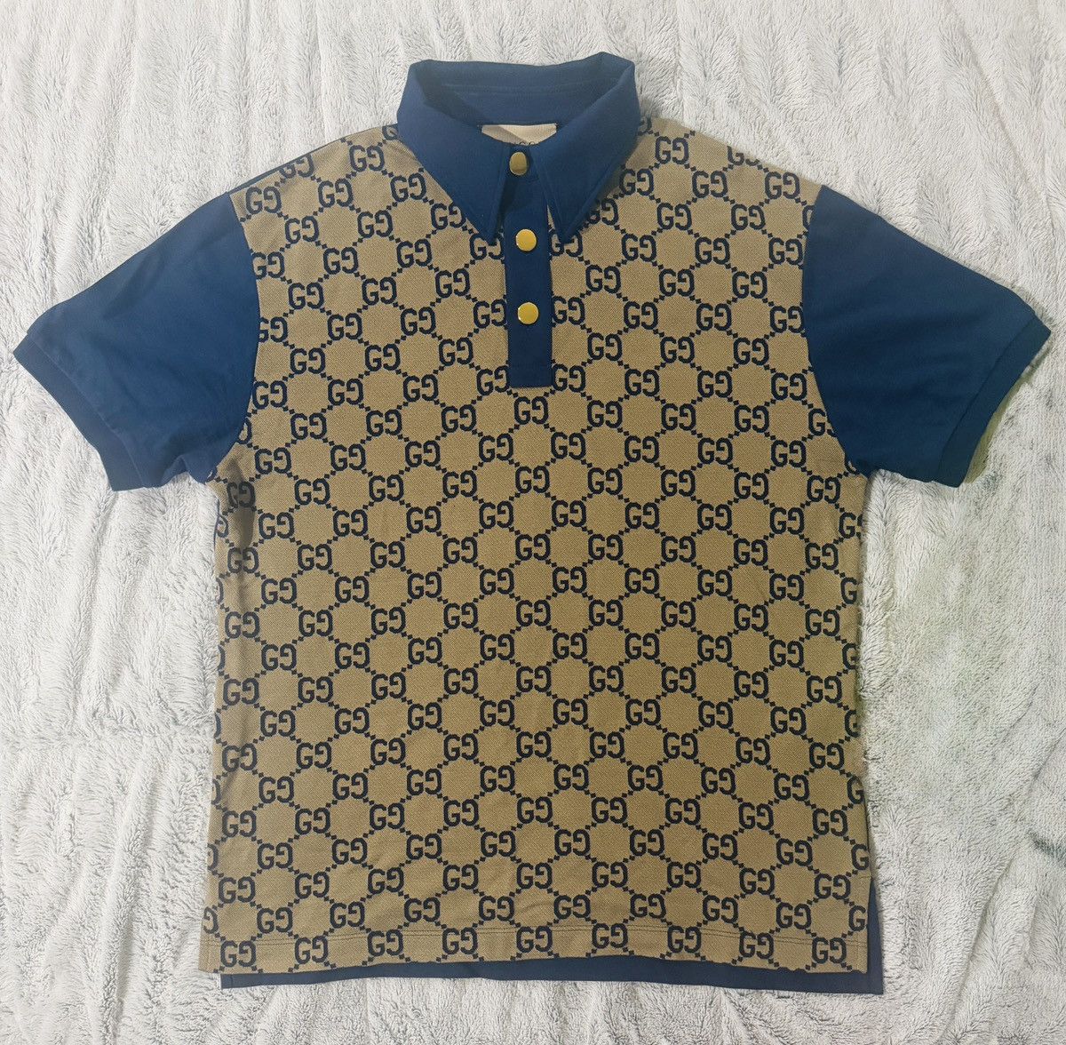 Gucci Gucci GG Monogram Polo Shirt Navy Blue Silk Blend Size Large Size US L / EU 52-54 / 3 - 3 Thumbnail