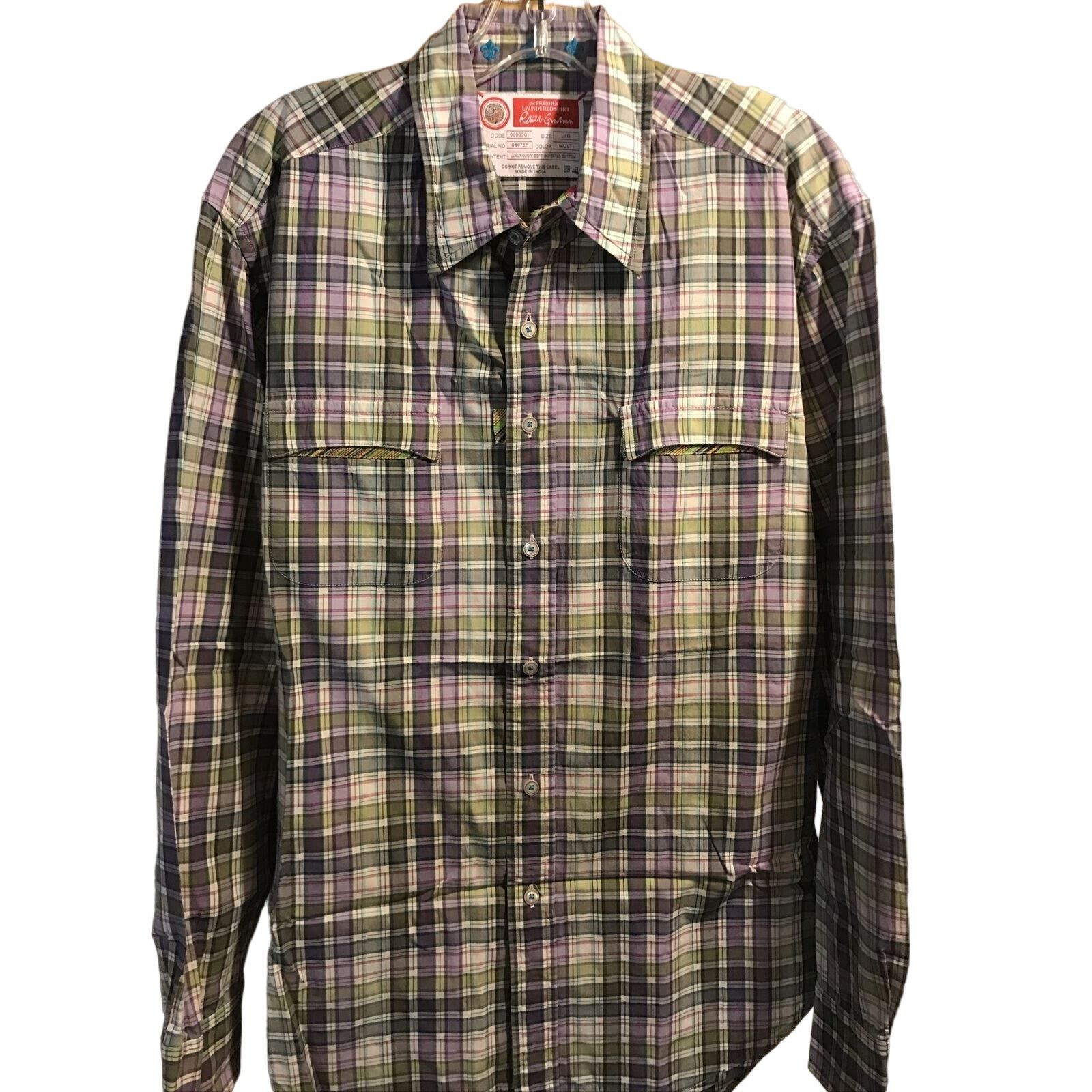 Robert Graham Robert Graham Men’s Large Green Purple Plaid LS Cotton Shirt Size US L / EU 52-54 / 3 - 1 Thumbnail