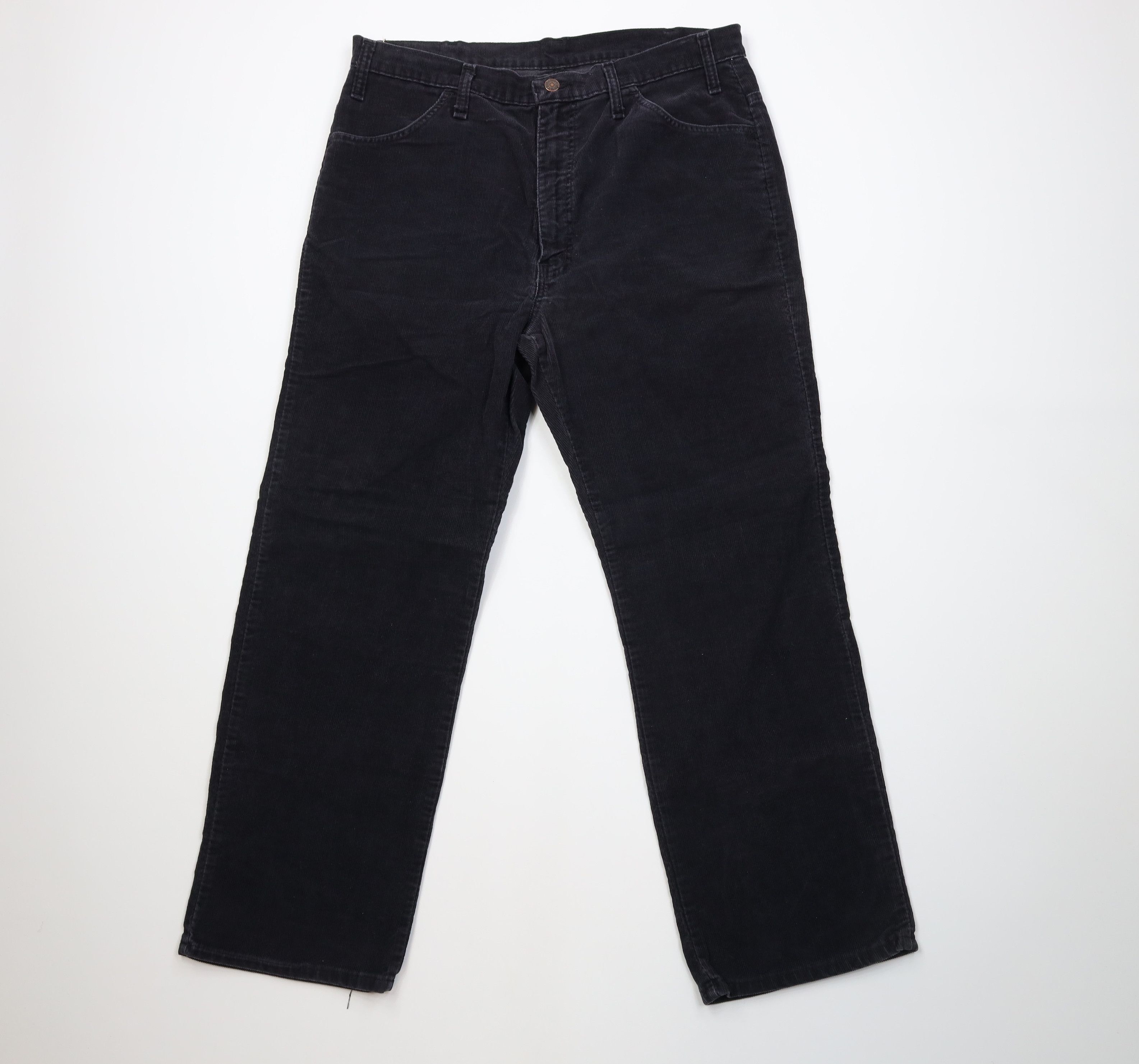 Vintage 70s Streetwear Wide Leg Corduroy Pants Dark Blue USA