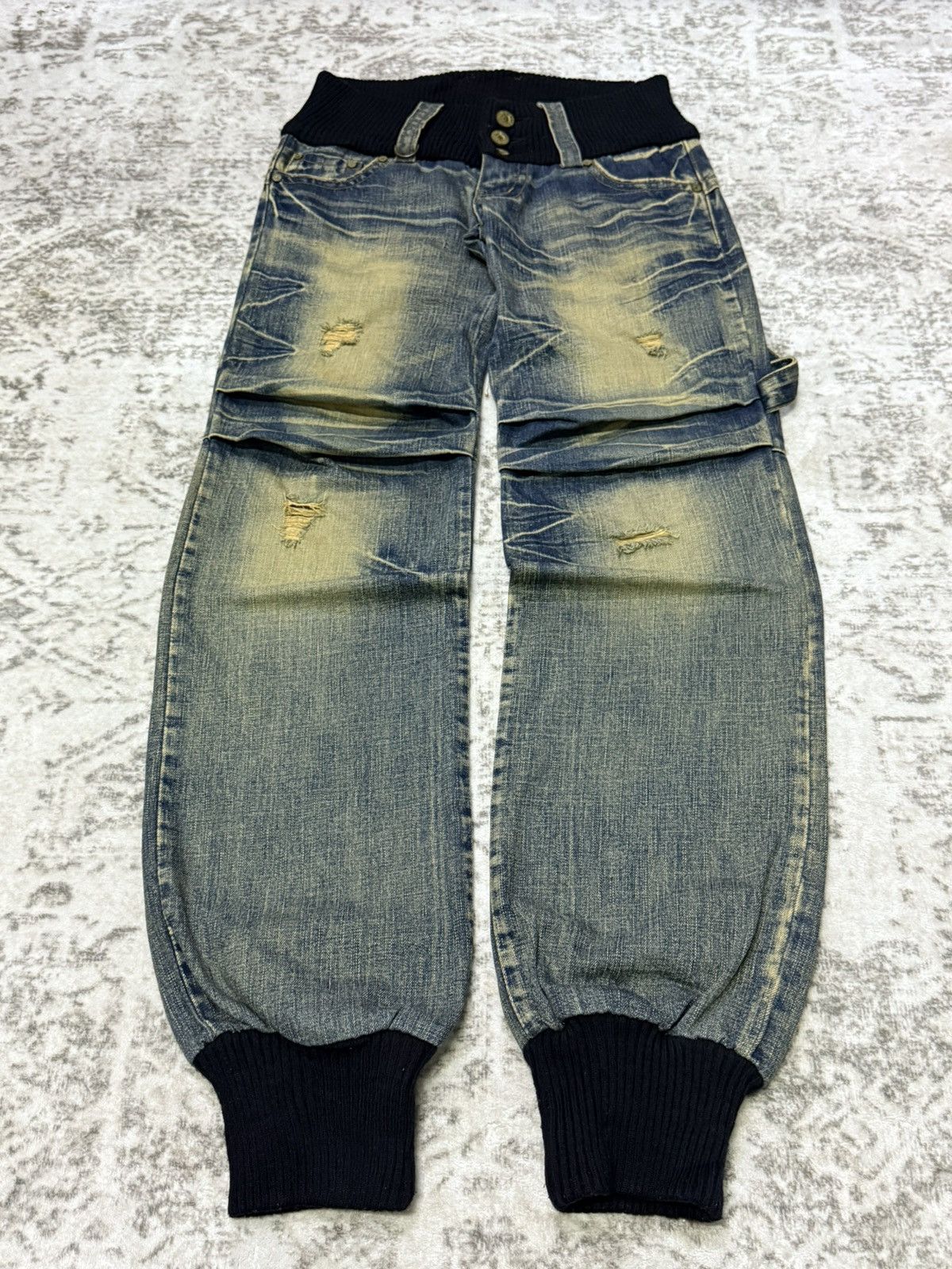GOA 2000s Japanese Brand Mud Wash Distressed Hybrid Denim Pants Size 29" - 1 Thumbnail