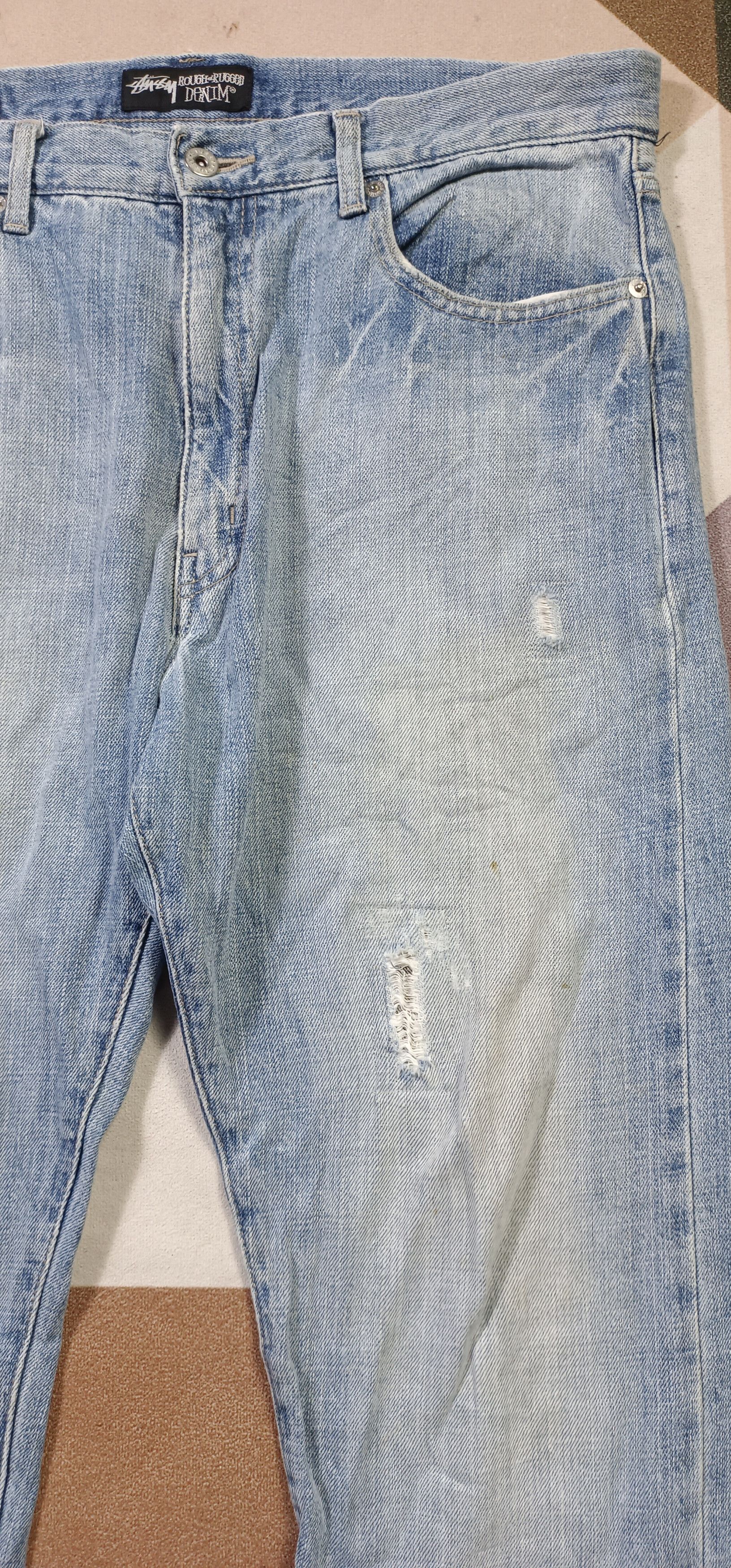 Vintage 00s💥 Stussy Rough & Rugged Distressed Denim