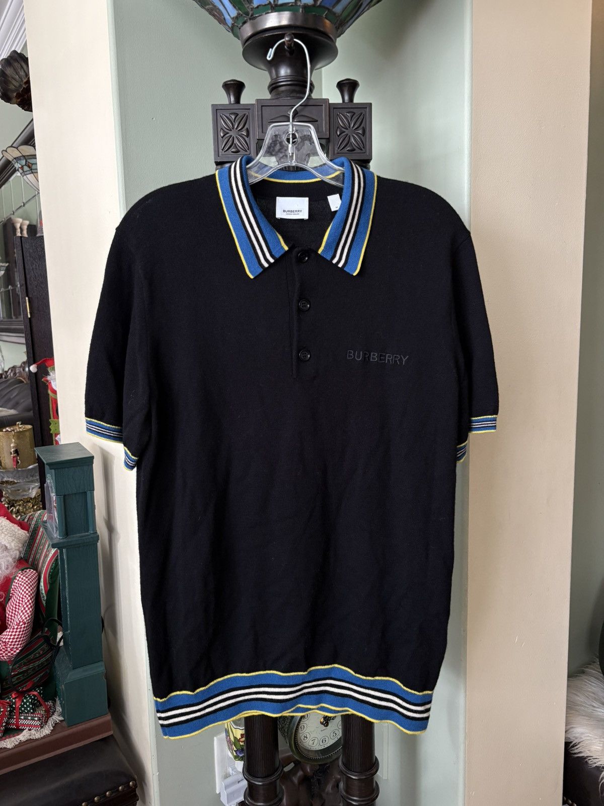 Burberry Merino Wool Stripe Blueberry Button Up Size US M / EU 48-50 / 2 - 1 Thumbnail