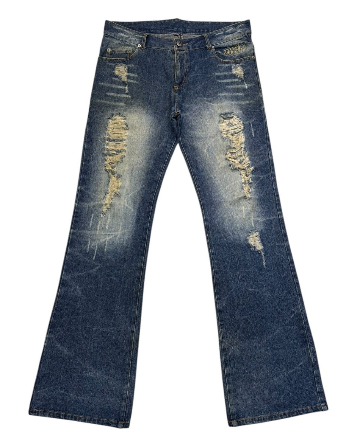 Hysteric Glamour × If Six Was Nine × Japanese Brand BERNINGS SHO WING EMBROIDERY FLARE JEANS DISTRESSED DENIM Size US 34 / EU 50 - 8 Thumbnail