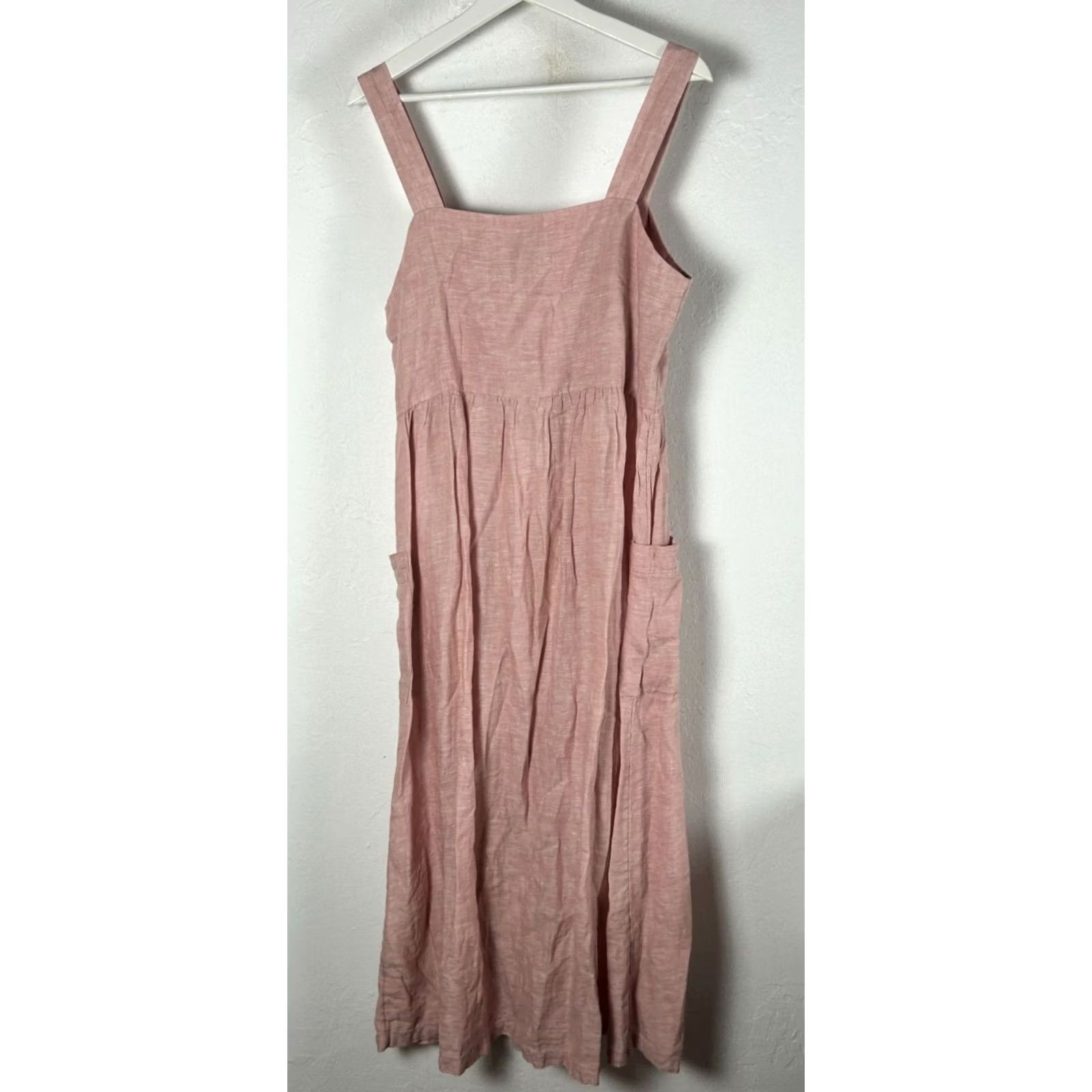 Rachel Zoe Rachel Zoe Womens Linen Button-Front Sleeveless Midi Dress Size 8 Pink Pockets Size M / US 6-8 / IT 42-44 - 3 Thumbnail
